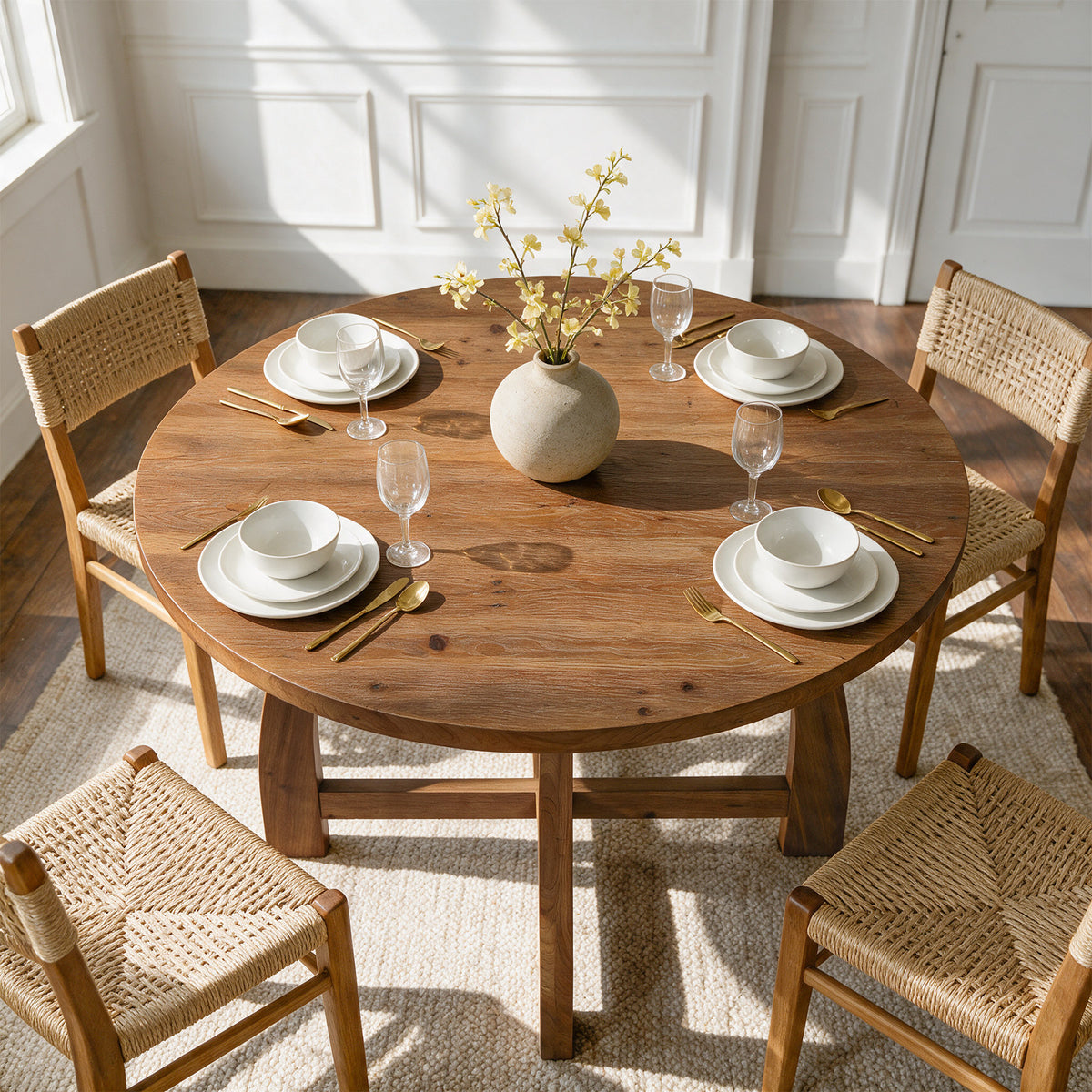 47" Solid Wood Dining Table for 4-6, Round Kitchen Table with Cross Base for Dining Room
