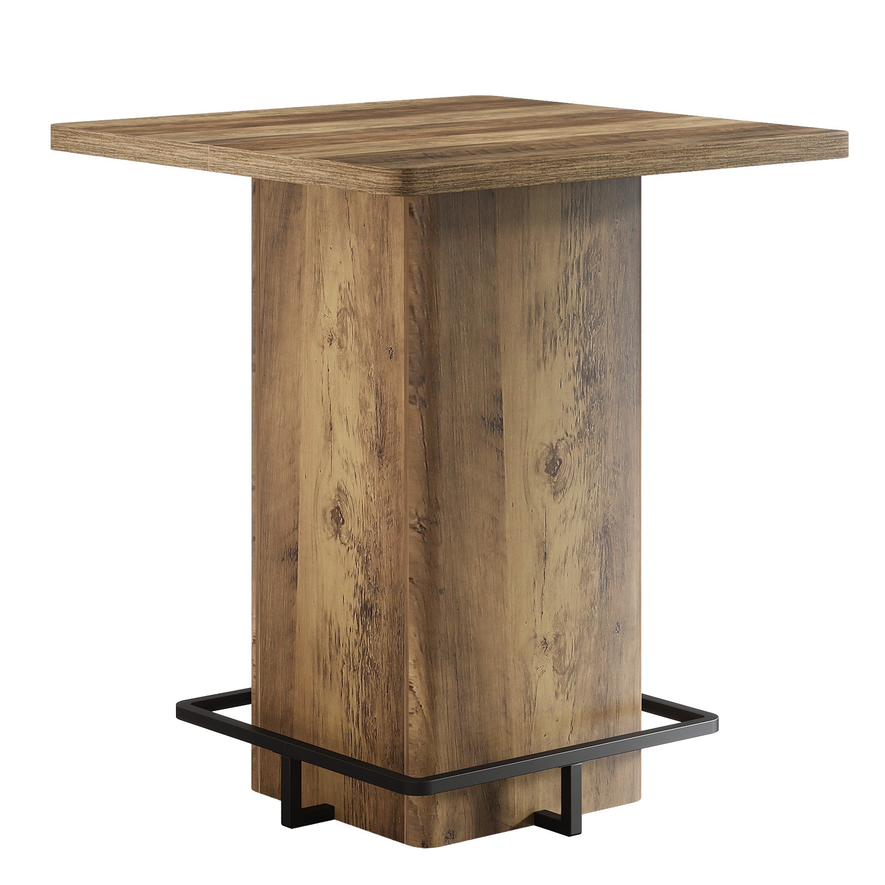 Square Bar Table, 39.37" Bistro Pub Table with Metal Frame Footrest