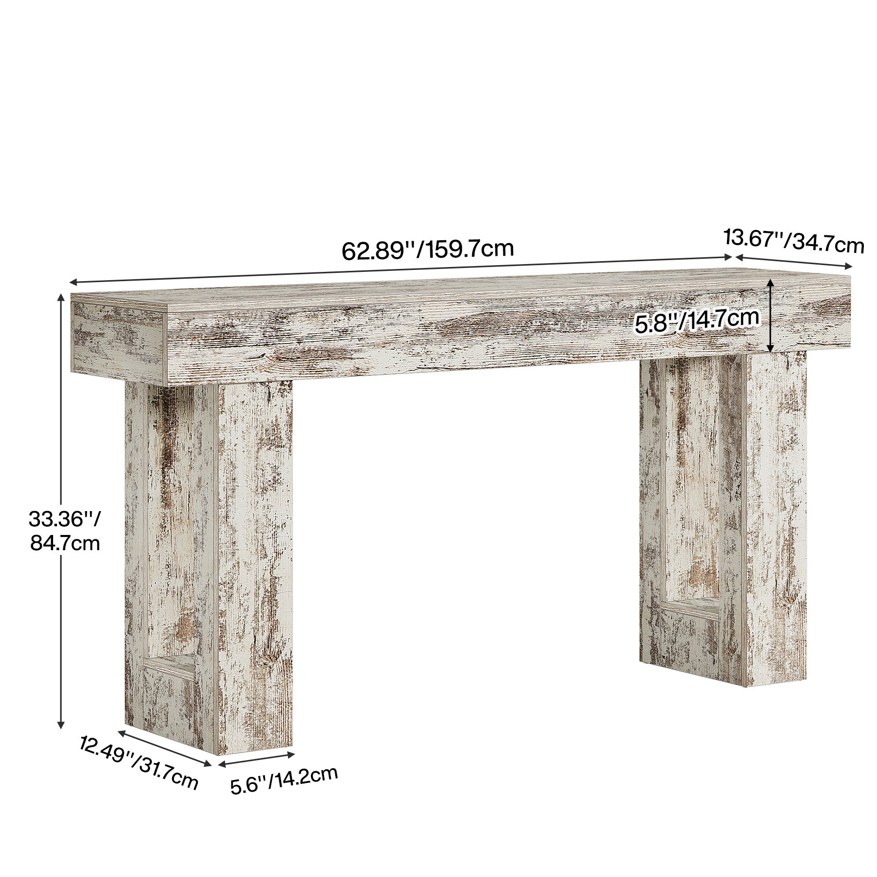 63" Farmhouse Console Table, Long Rectangular Sofa Table for Entryway