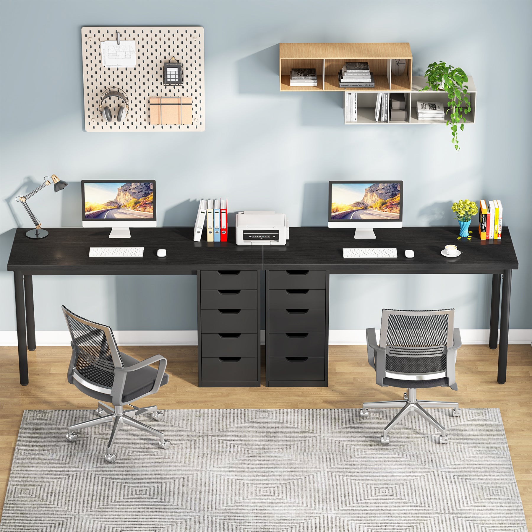 47" Computer Desk with 5 Drawers, Compact Storage Home Office Desk