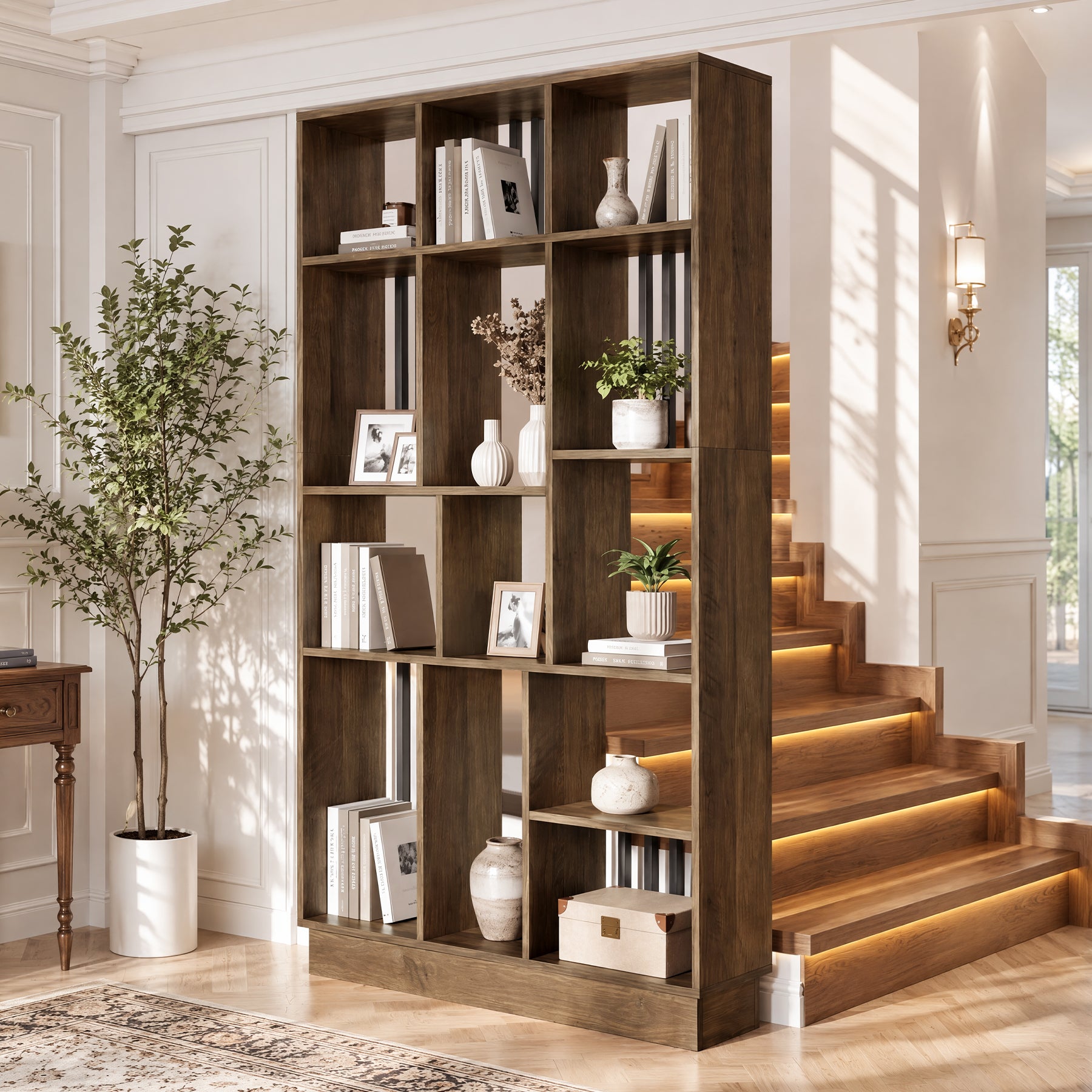 71" Room Divider with Shelves, Wall Partition Divider Screen for Living Room, Entryway