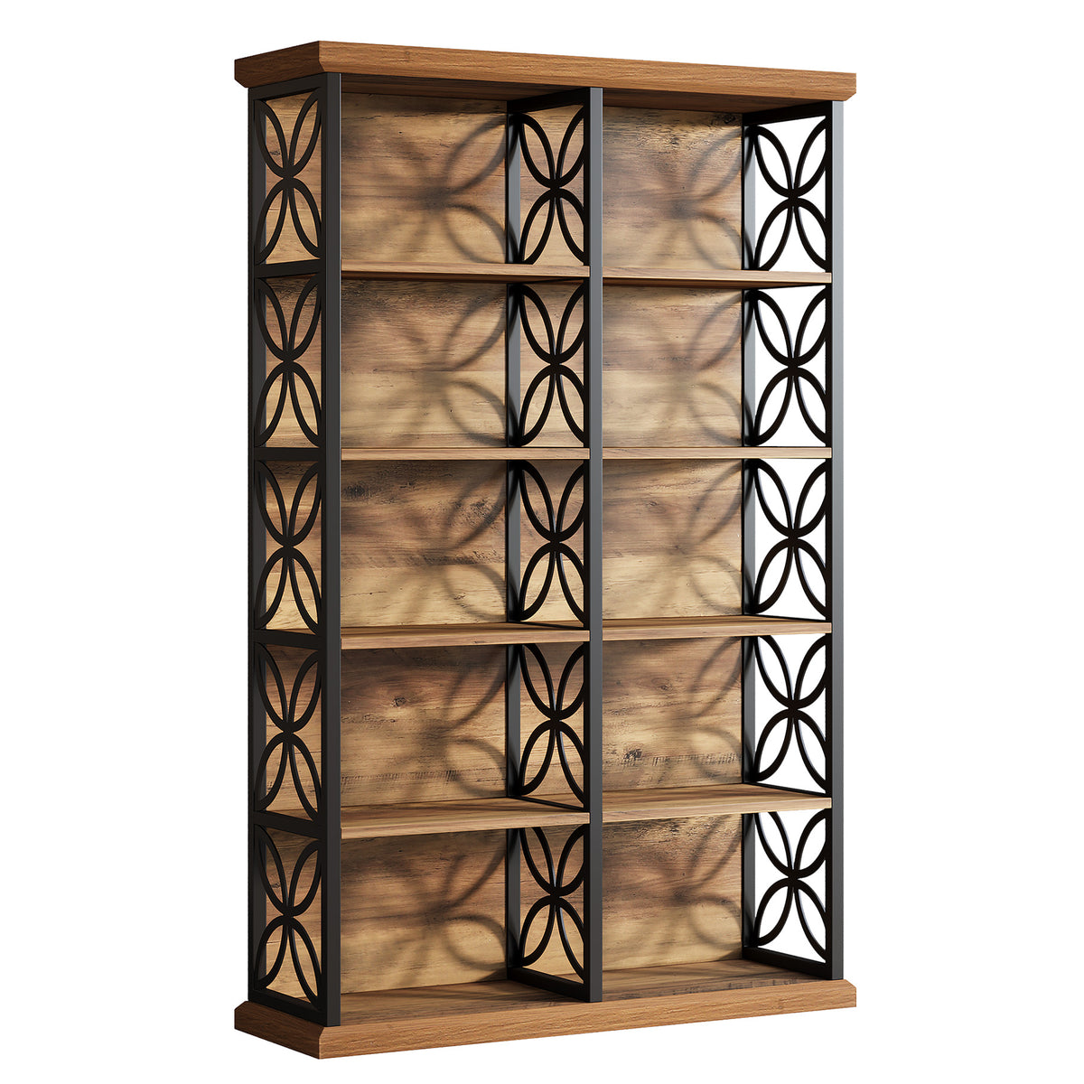 75" Industrial 6-Tier Bookcase, 10-Cube Metal Frame Freestanding Bookshelf, Home Office