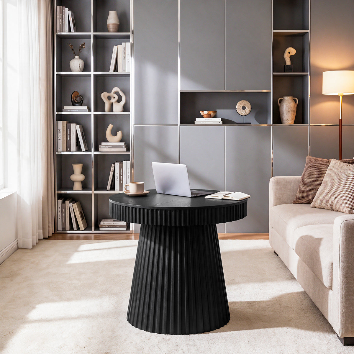 31.5" End Table, Round Bedside Table Nightstand with Fluted Pedestal