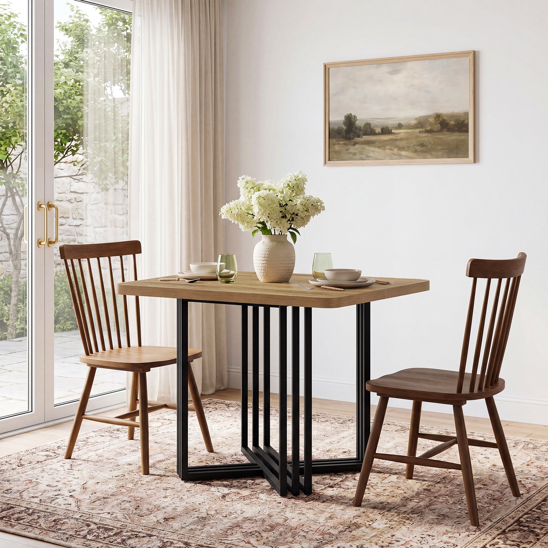 39.4-Inch Farmhouse Dining Table for 4, Compact Kitchen Table for Small Dining Rooms