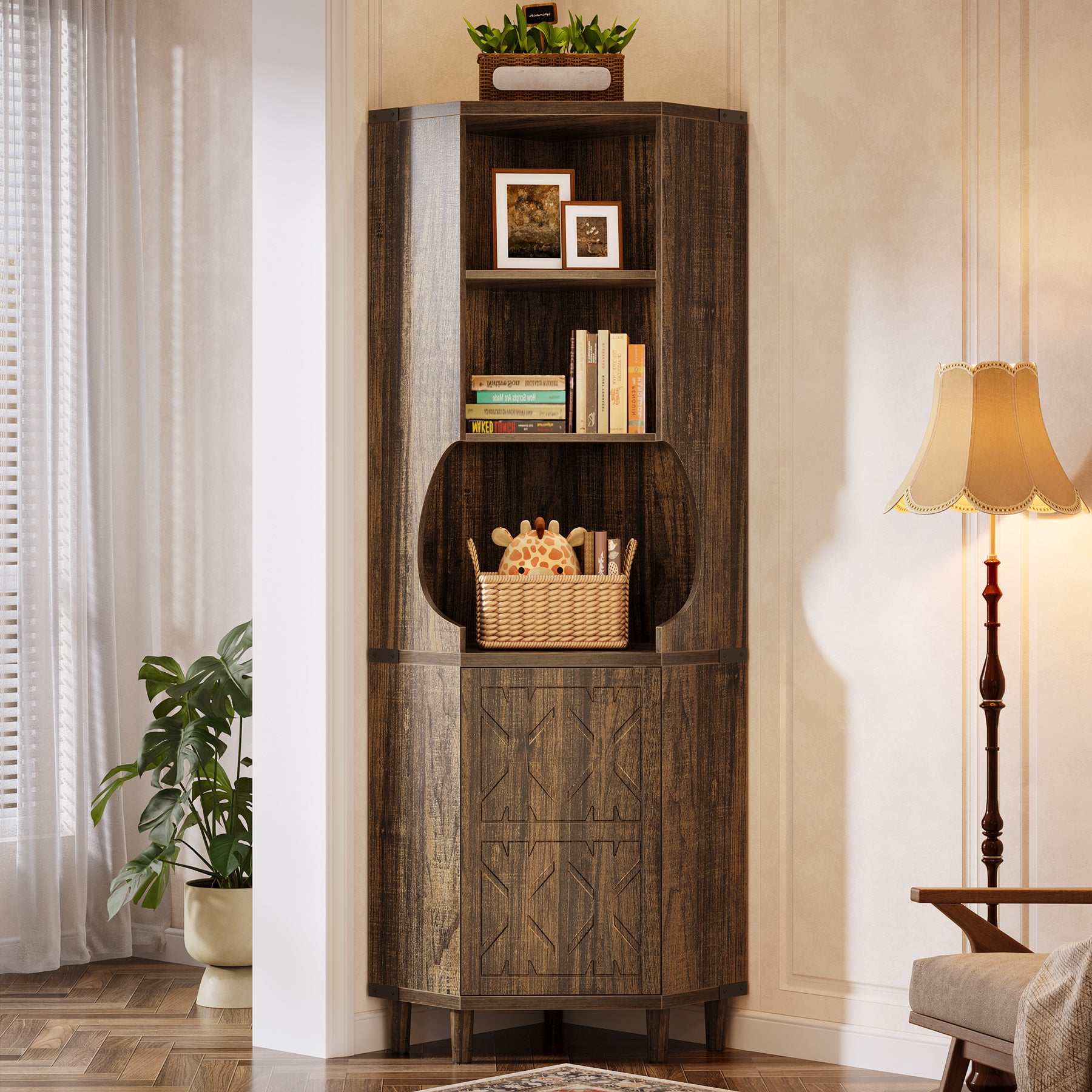 69.29" Corner Cabinet, Kitchen Pantry with Doors and Adjustable Shelves