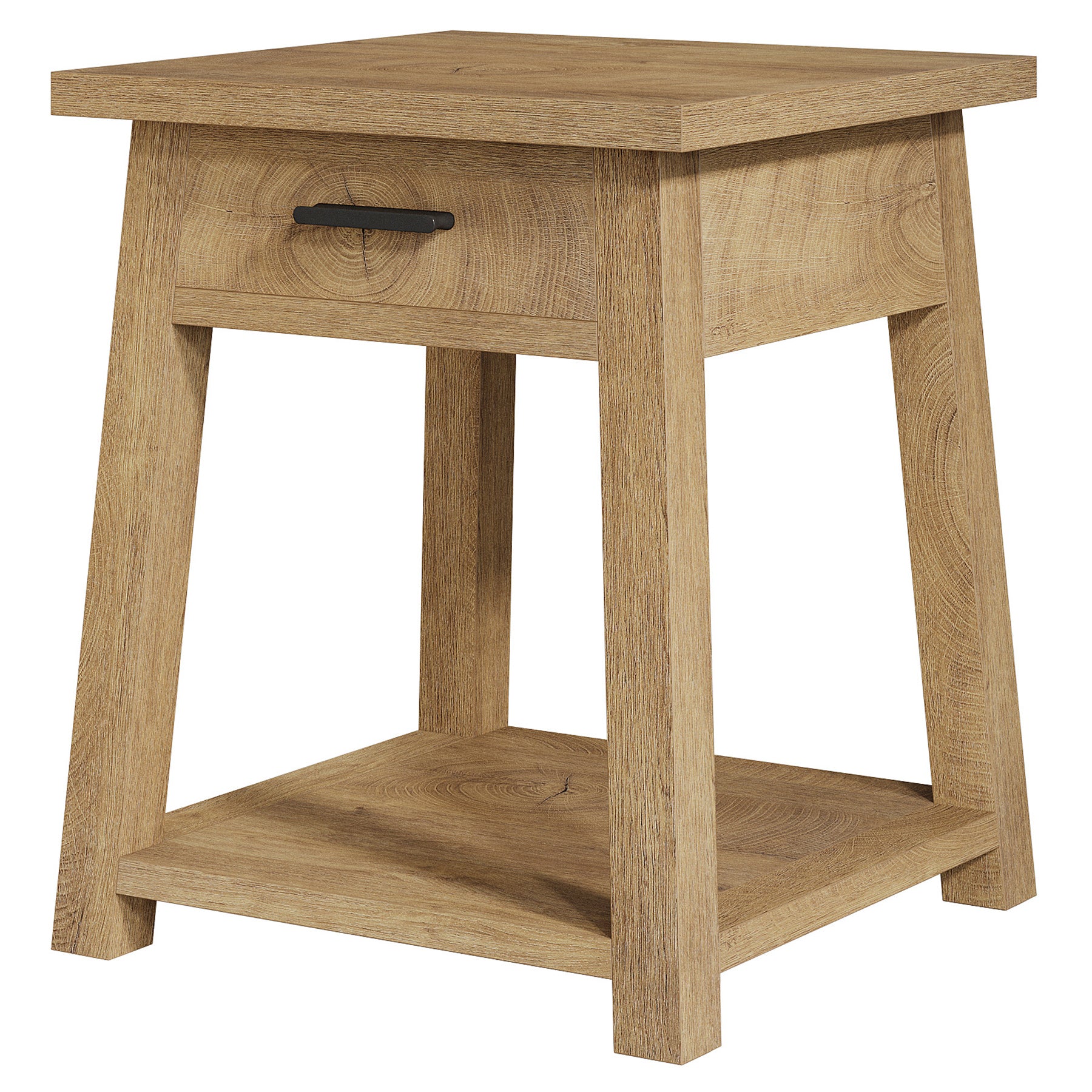 End Table with Drawer, 2-Tier Wooden Side Table with Shelf Storage