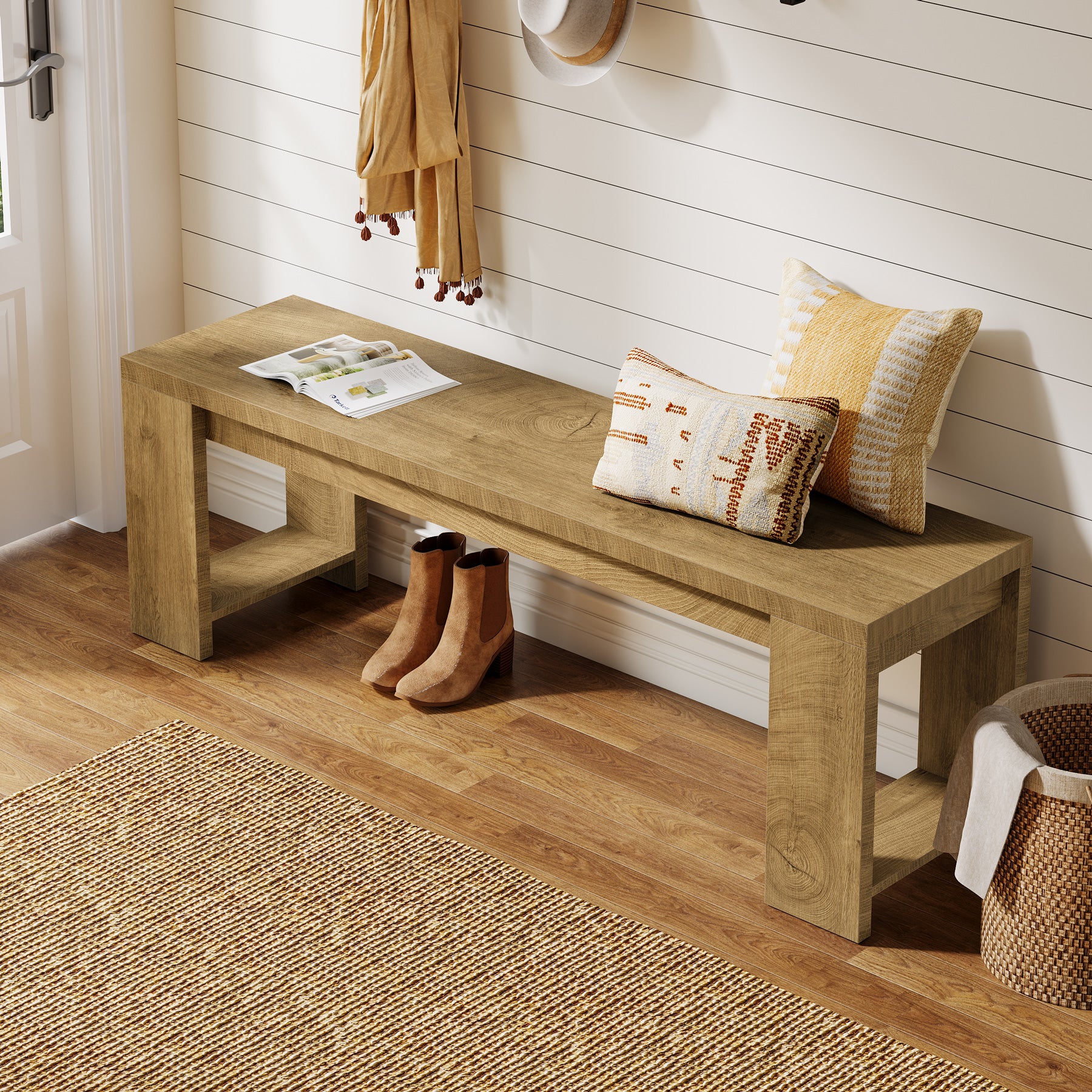 47.2” Entryway Bench, Farmhouse Shoe Bench for Hallway