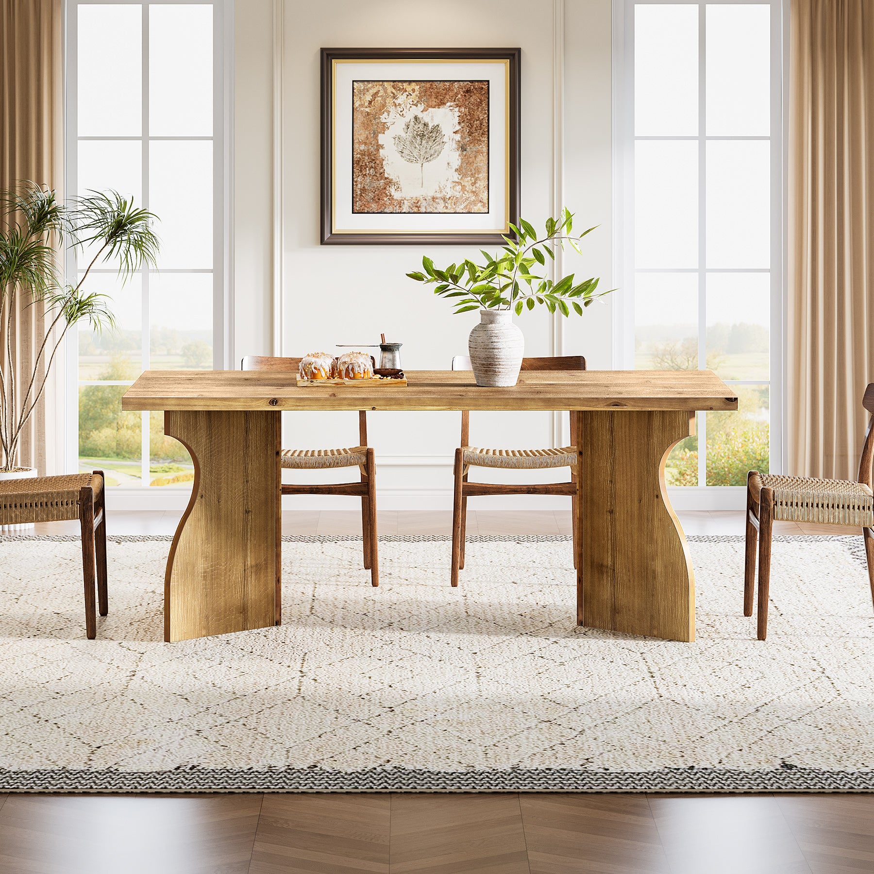 63" Solid Wood Dining Table, Rectangular Kitchen Table For 4-6 People