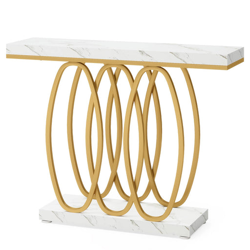 Modern Console Table, 39.37" Faux Marble Sofa Table Geometric Metal Legs Tribesigns