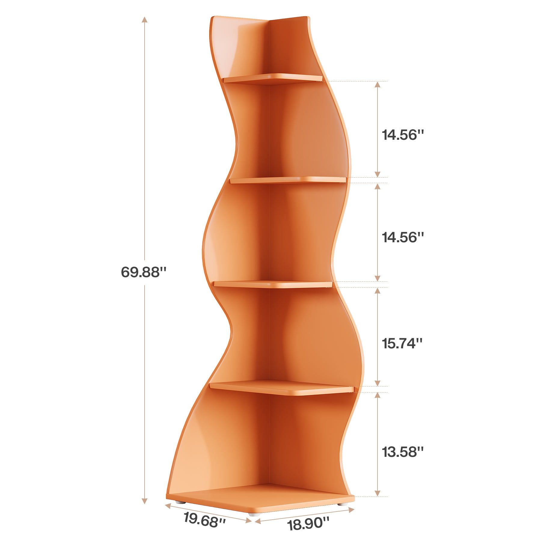 5-Tier Corner Bookcase, Rustic Freestanding Corner Shelf for Small Spaces