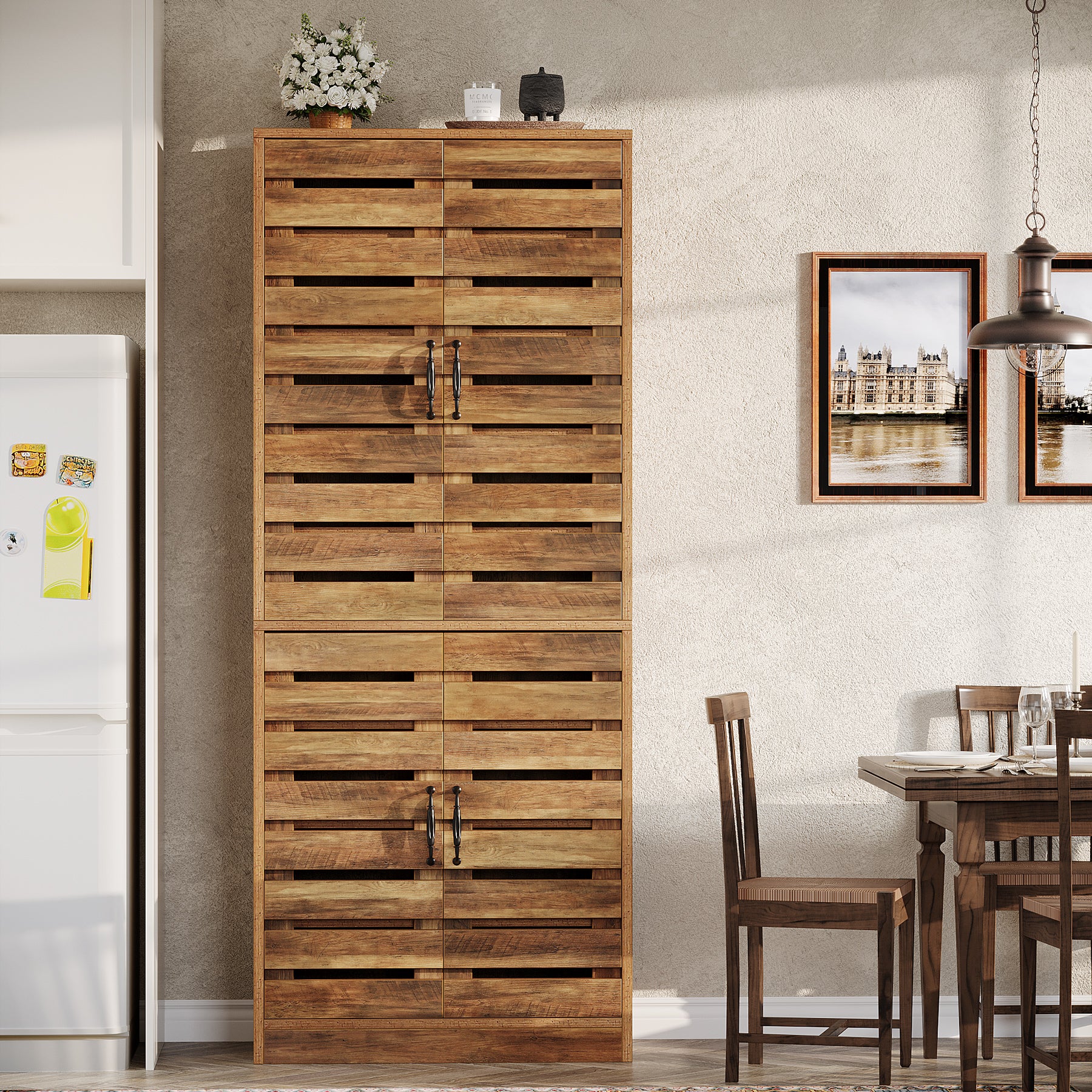 70.8" Kitchen Pantry Cabinet, 9-Tier Storage Cabinet with 2 Shutter Doors