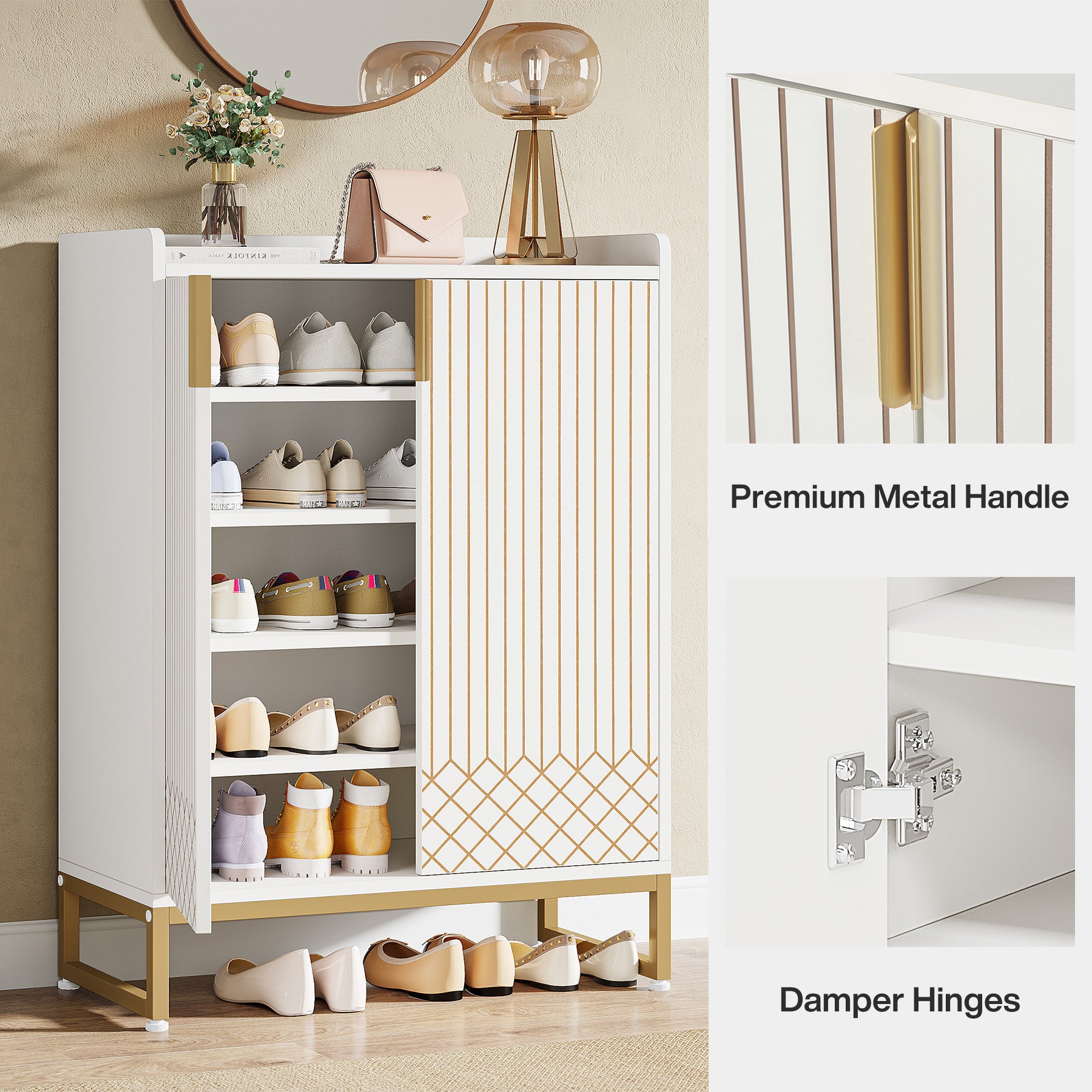 5-Tier Shoe Cabinet with Doors, Freestanding Wood Shoe Organizer for Entryway