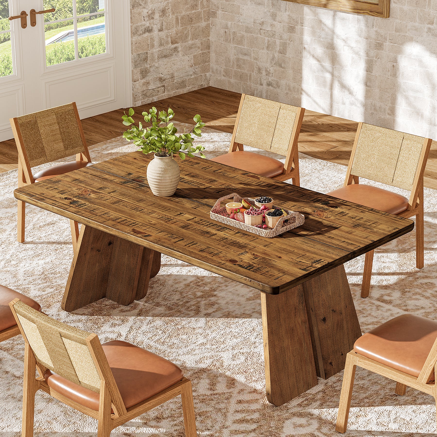 63" Solid Wood Dining Table for 4-6, Farmhouse Kitchen Table with Sturdy Legs