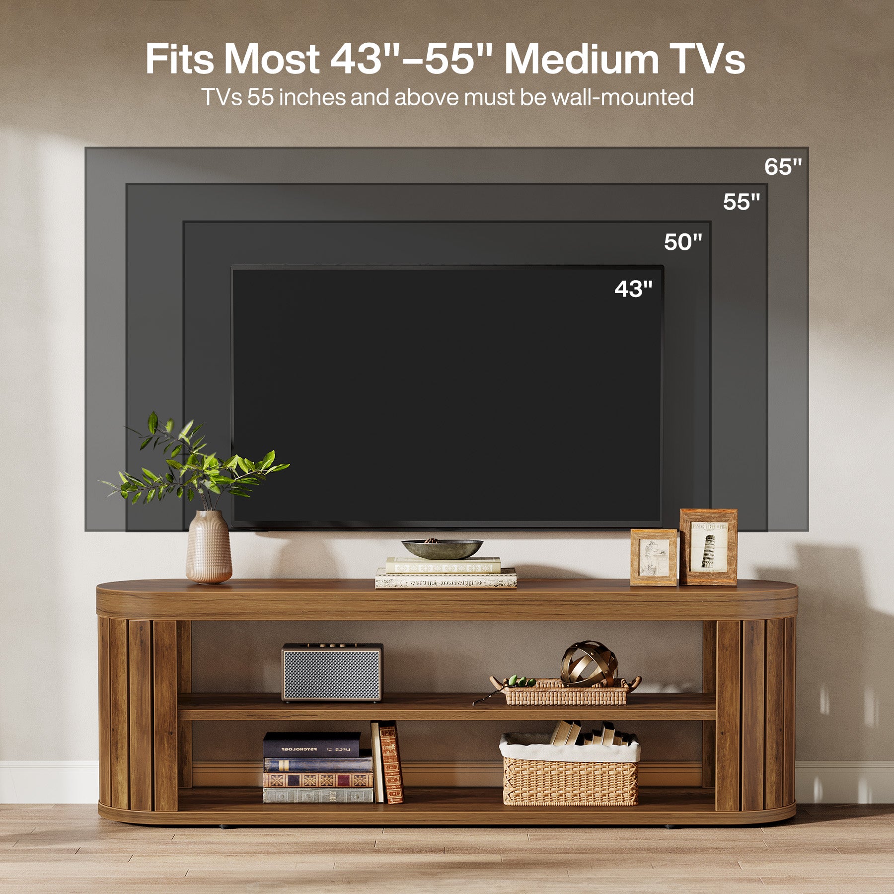 47.2" TV Stand for TVs up to 55", Entertainment Center with 2-Tier Open Storage