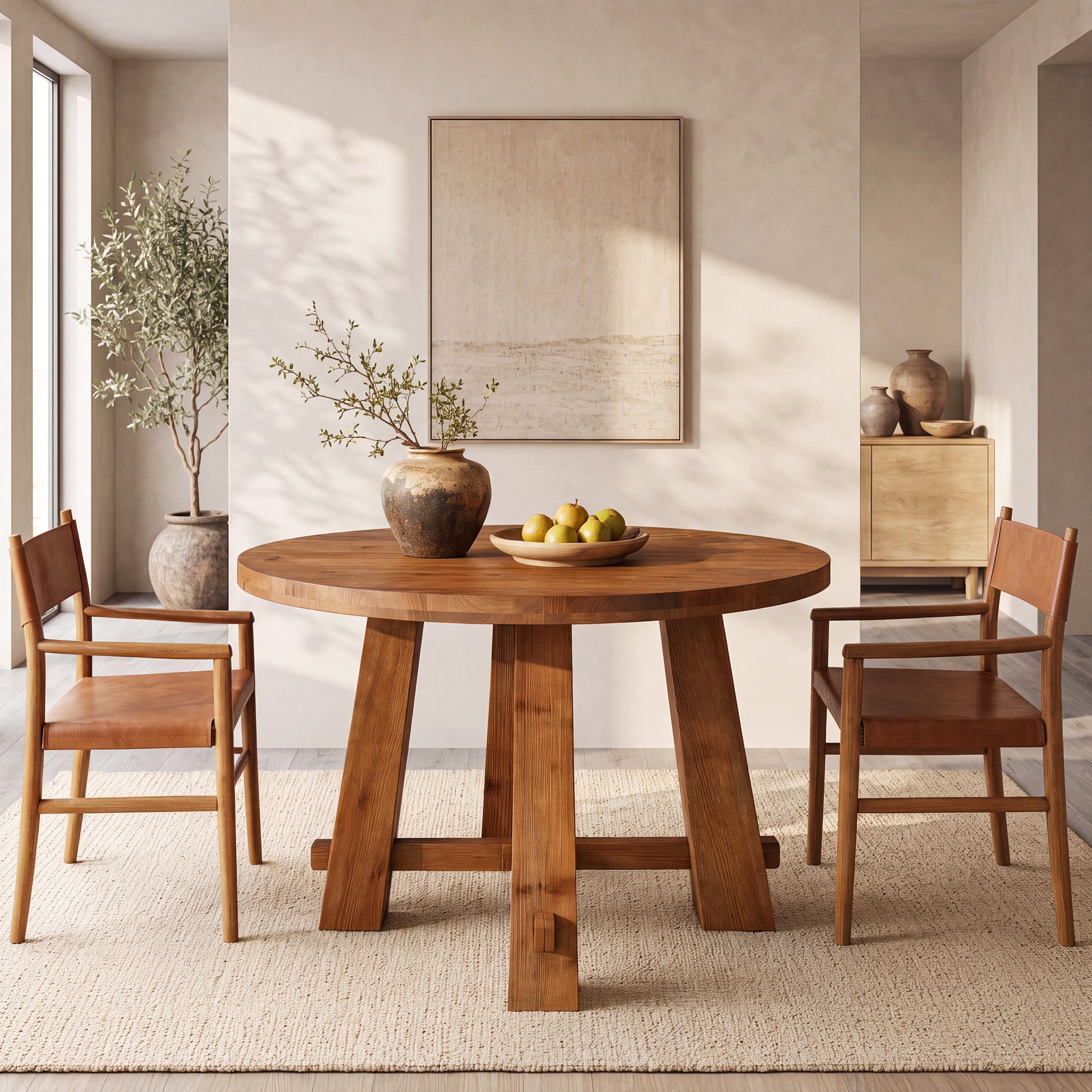 39.4" Solid Wood Round Dining Table, Farmhouse Kitchen Table for 2-4 People