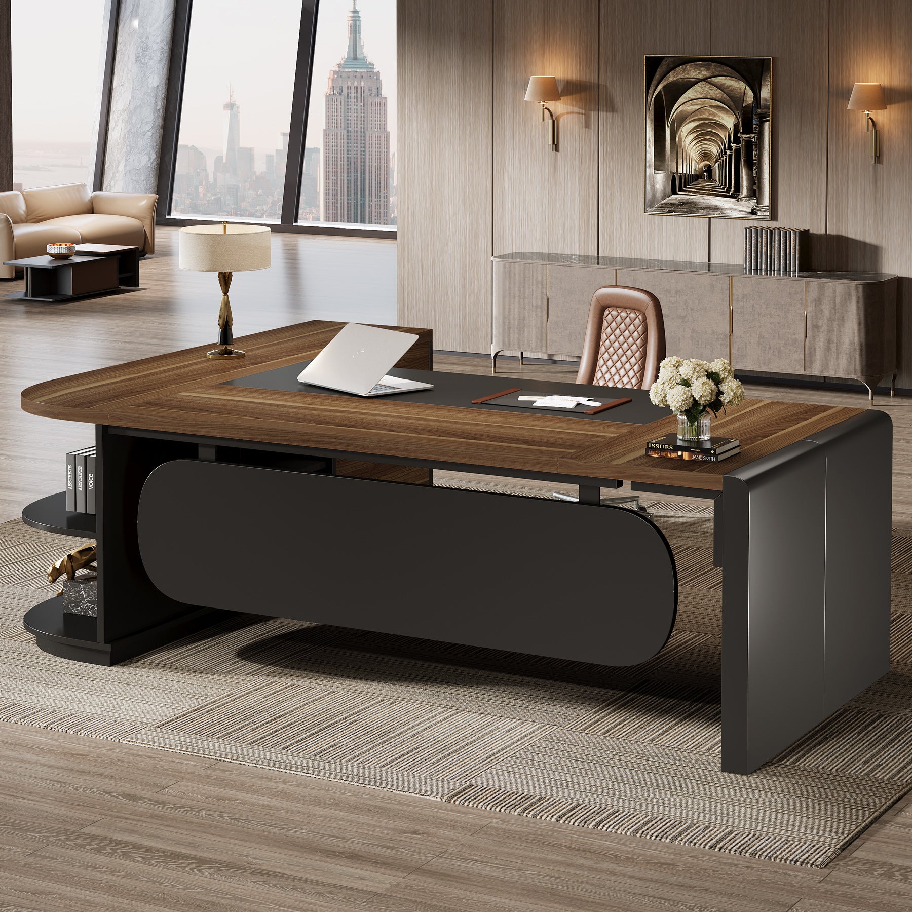 Large 80" L-Shaped Computer Desk with Storage Drawers, Executive Office Workstation