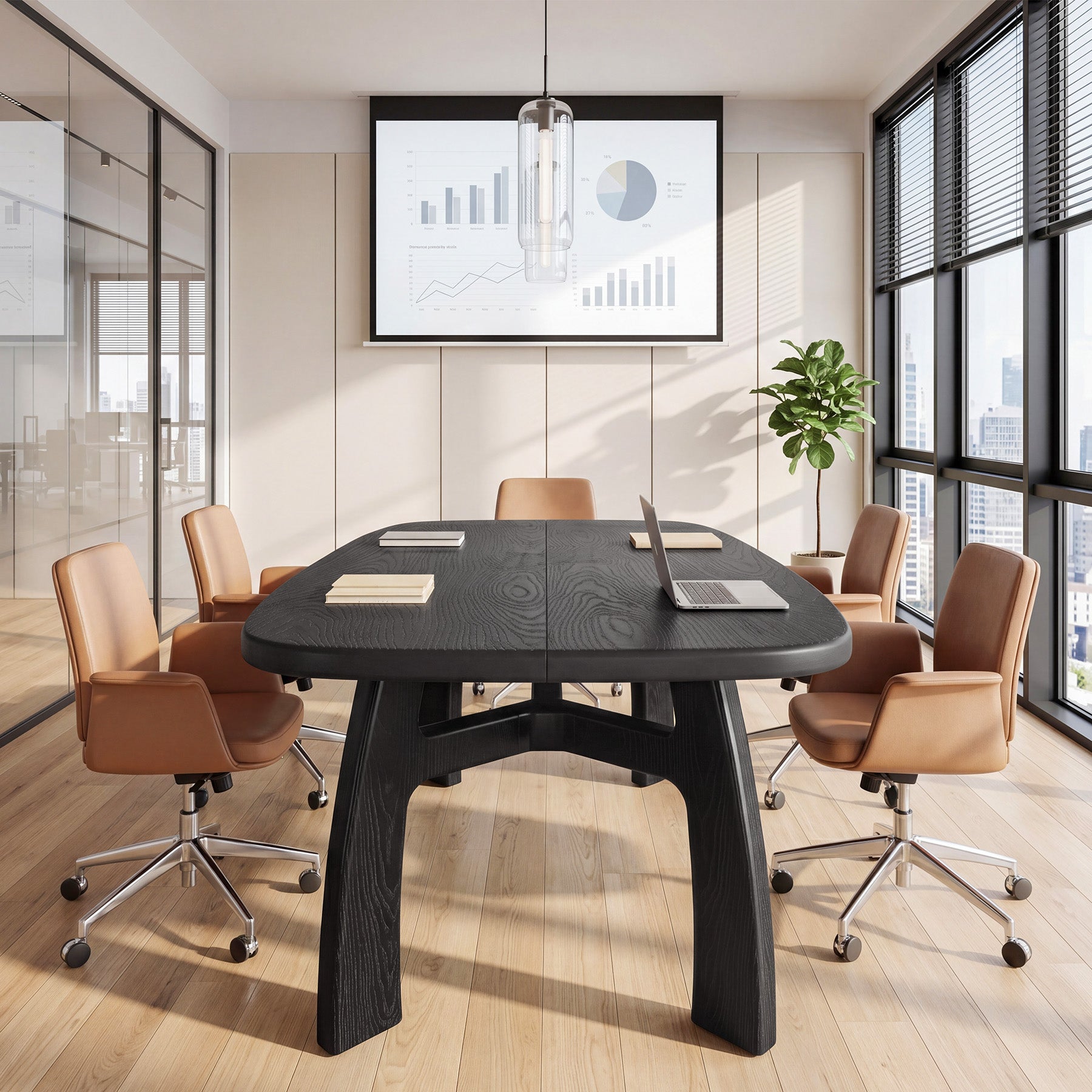 Tribesigns 63-Inch Computer Desk, Solid Wood Office Desk with Boat-Shaped Top for Home Office