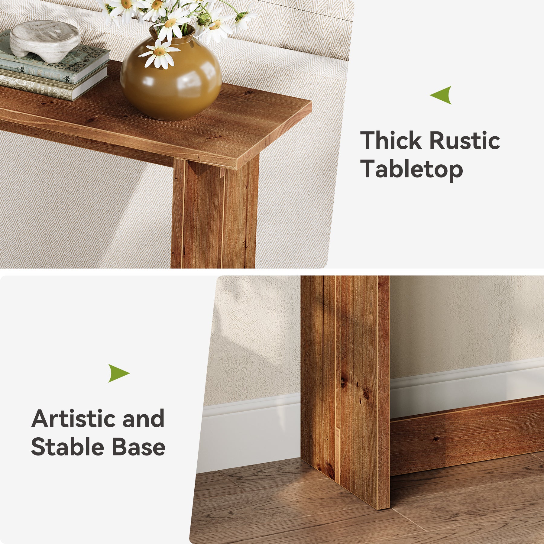 63“ Solid Wood Farmhouse Console Table with Bottom Shelf, Entryway Sofa Table for Hallway or Behind Couch