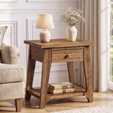 Solid Wood End Table, Narrow Side Table with Drawer & Open Shelf for Small Spaces 3