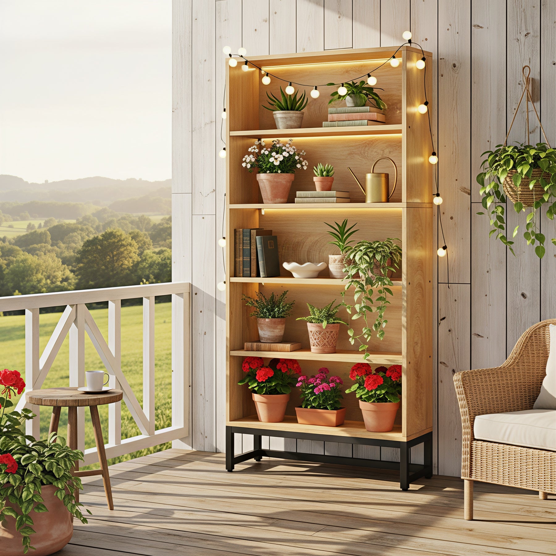 70.4“ 5-Tier Freestanding Bookshelf with LED Lights, Heavy-Duty Bookcase Display Organizer