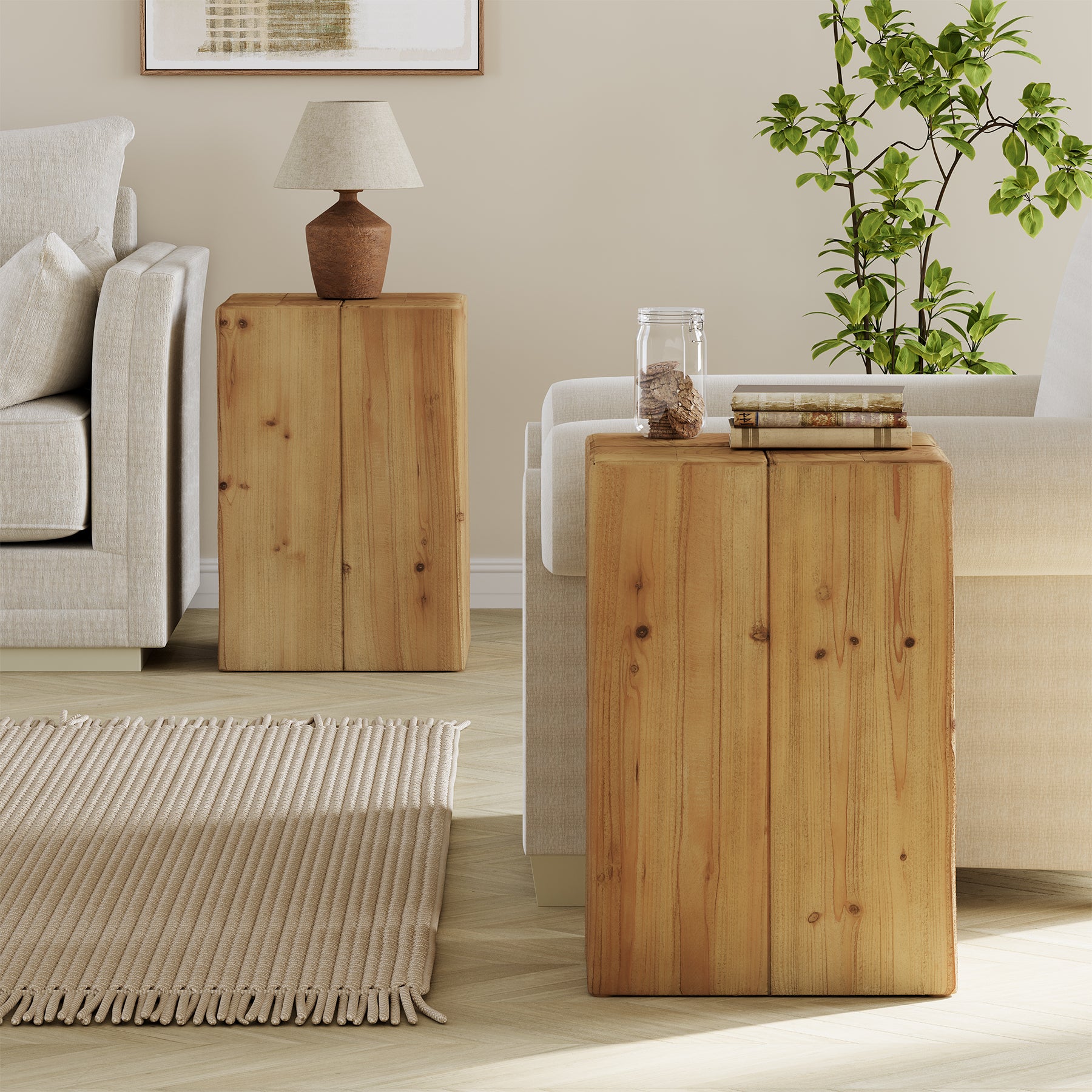 Solid Wood End Table, 23.6" Square Side Table for Living Room