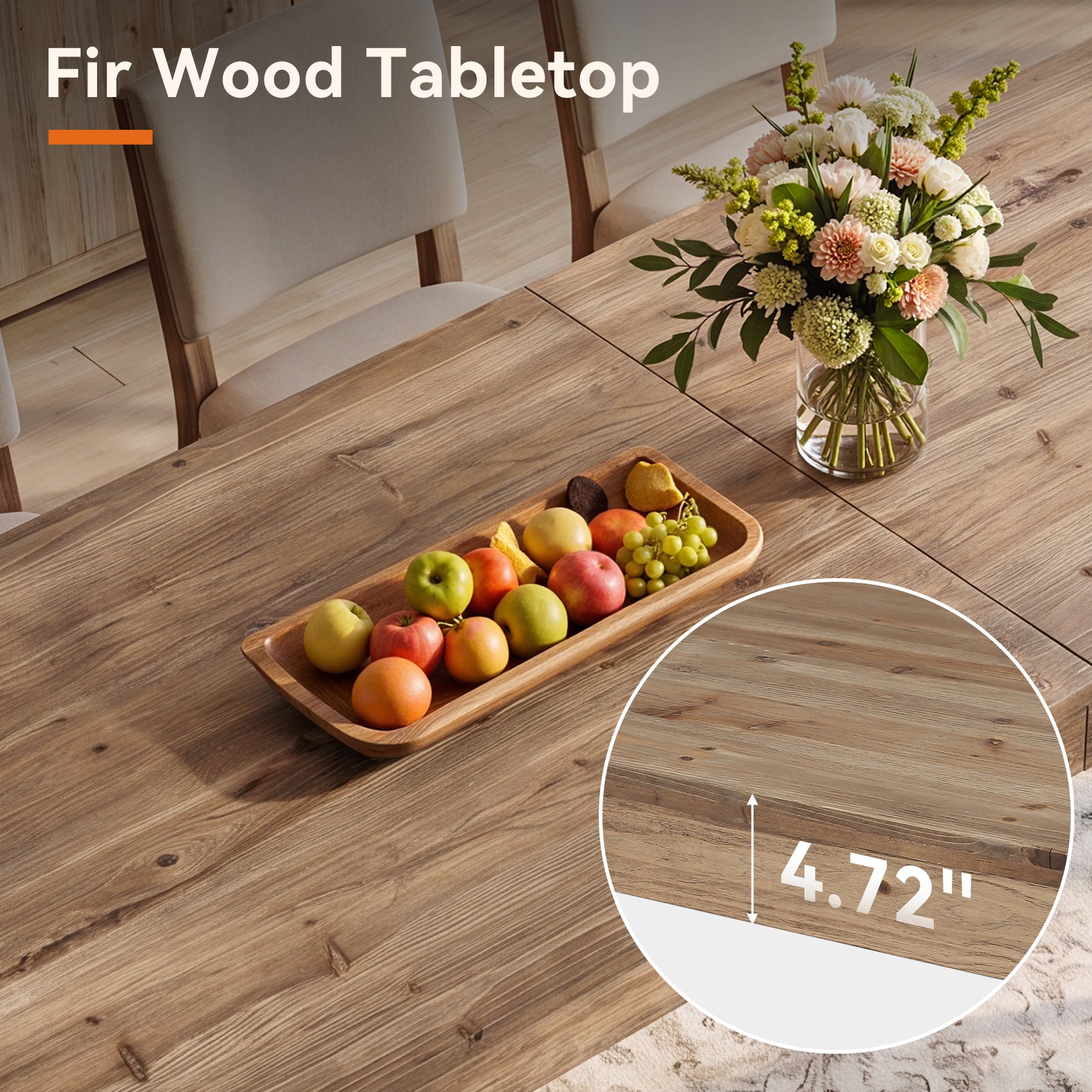 Solid Wood Dining Table, 86.6" Rectangular Kitchen Table for 8-10 People