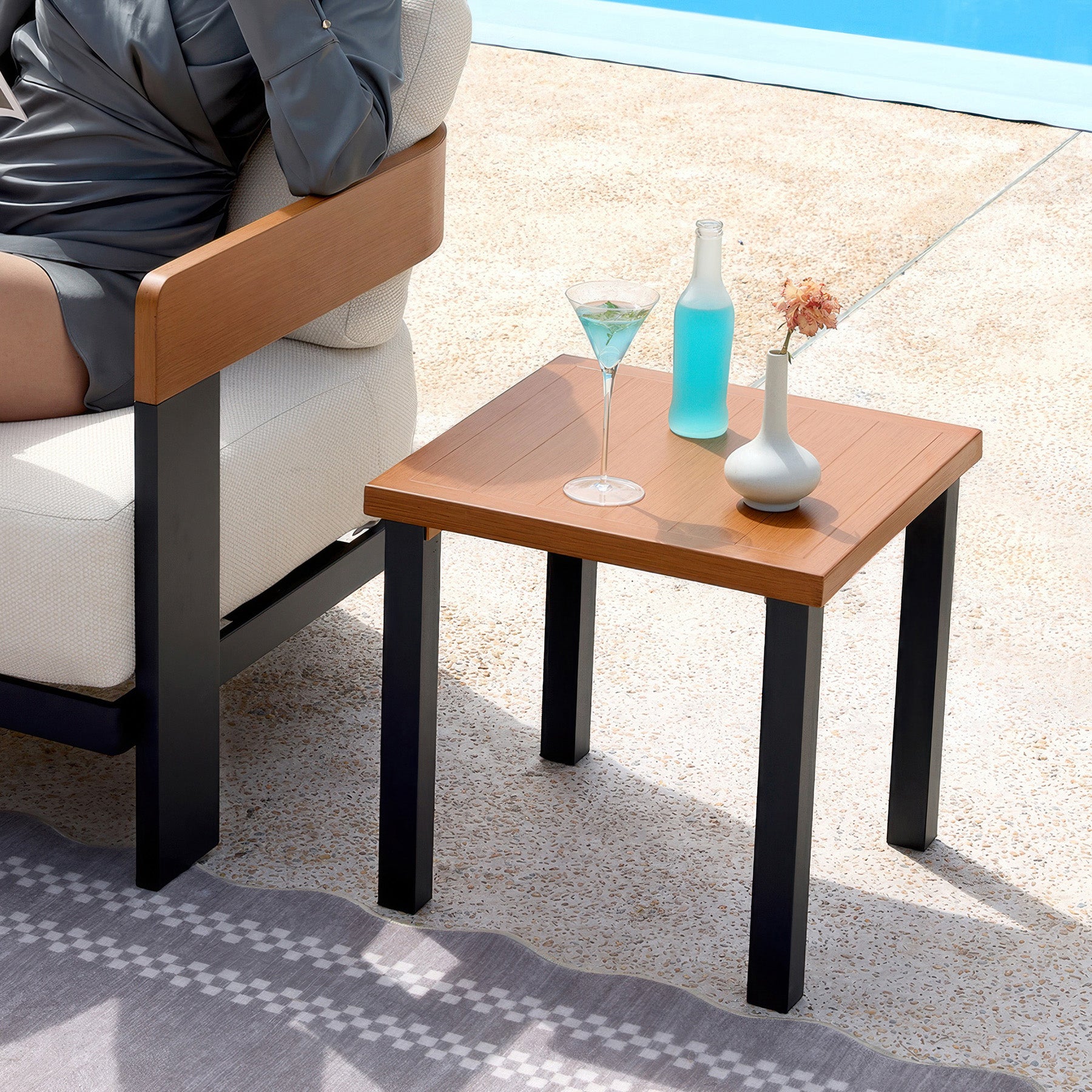 Square Outdoor Side Table, Weather Resistant Patio End Table with Metal Legs