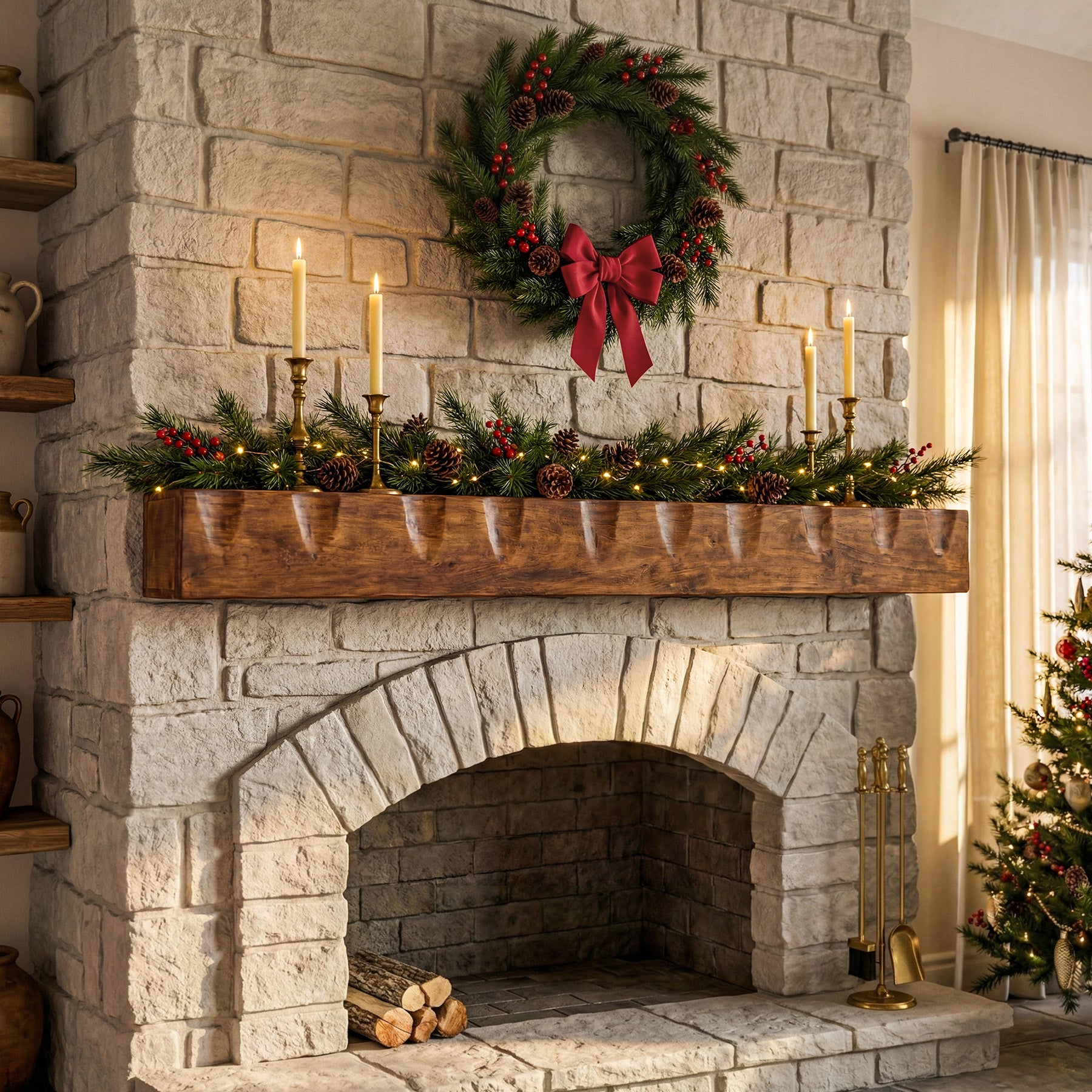 63" Fireplace Mantel Shelf, Solid Wood Wall Floating Mantel Shelf for Over Fireplace