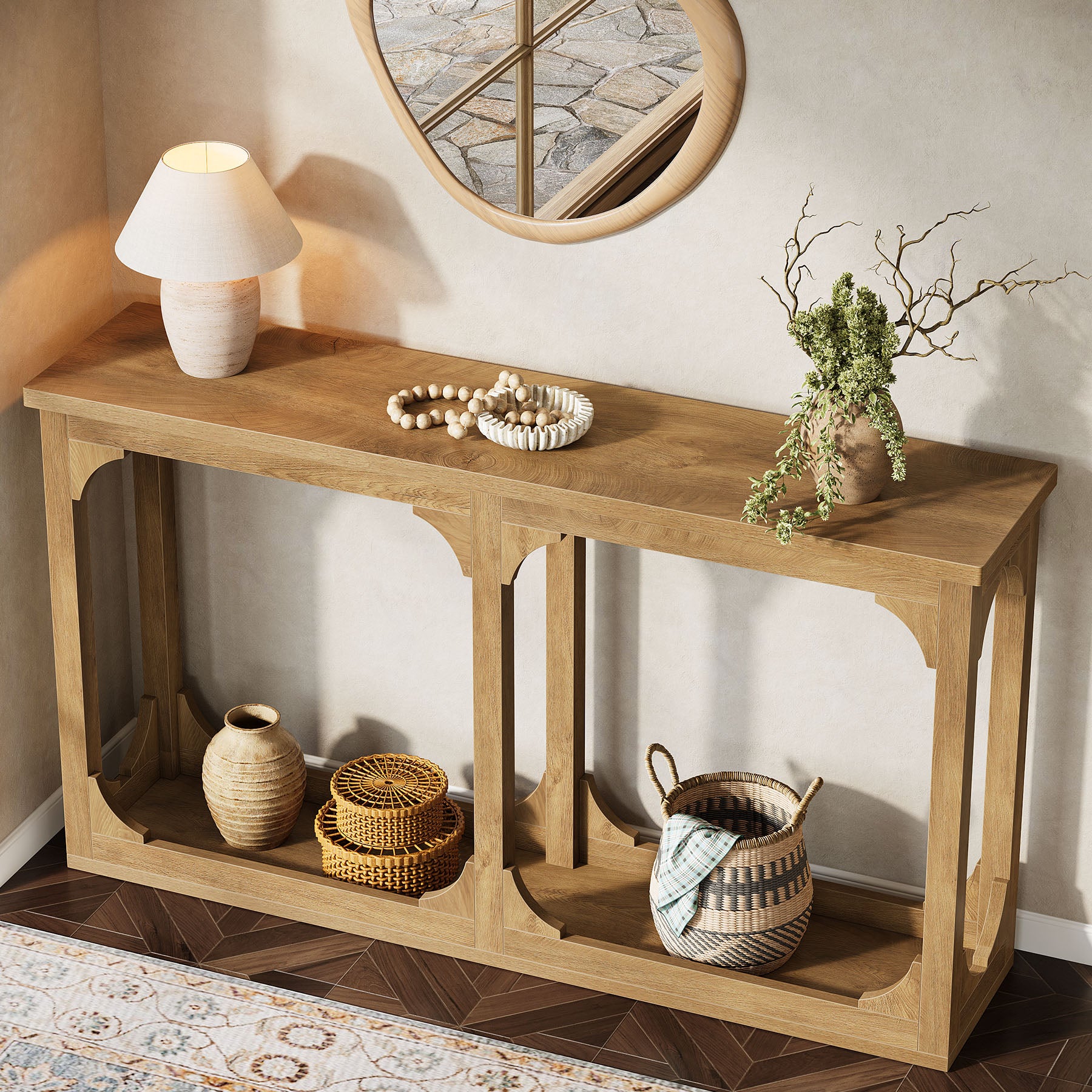 63" Console Table with Storage, Farmhouse Sofa Table Behind Couch