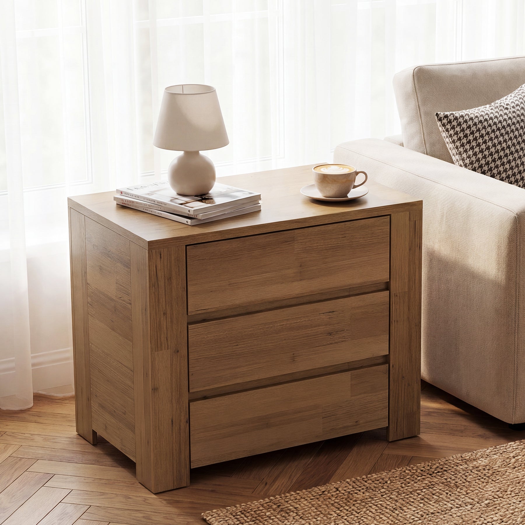 31.5" Wide Nightstand, Oversized Bedside Table with 3 Drawers for Bedroom