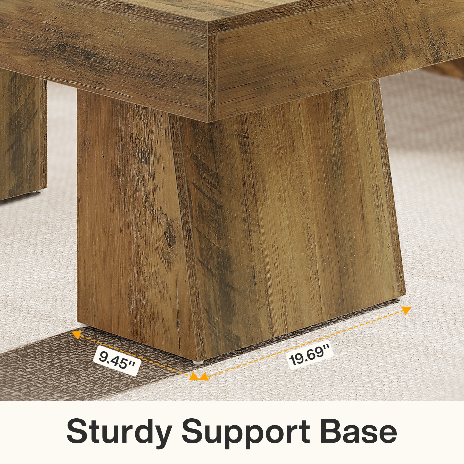 47.24" Wooden Low Coffee Table, Rustic Rectangular Center Table with Solid Base