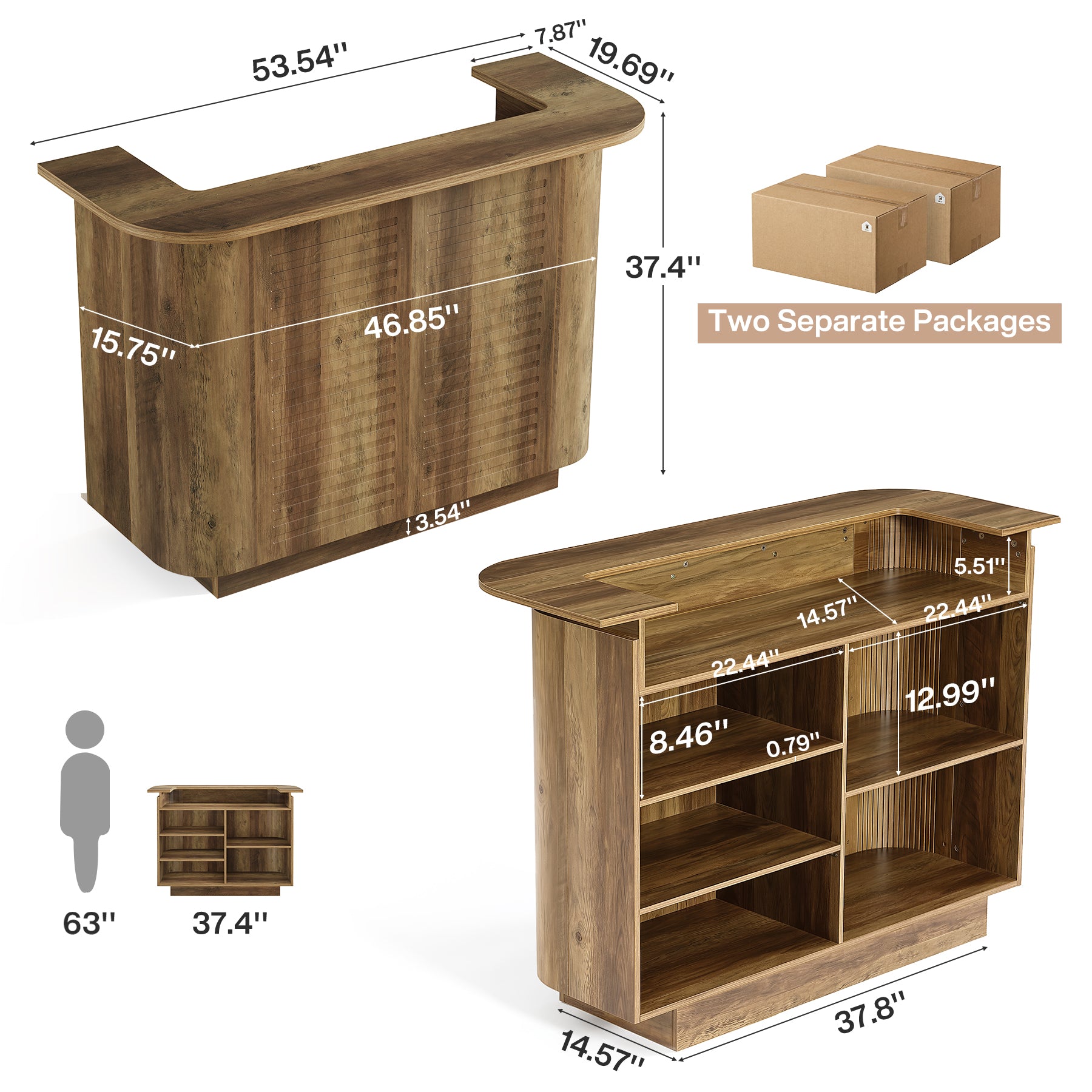 53.5" Home Bar Table, 5-Tier U-Shaped Counter Height Pub Table with 5 Cubbies Storage