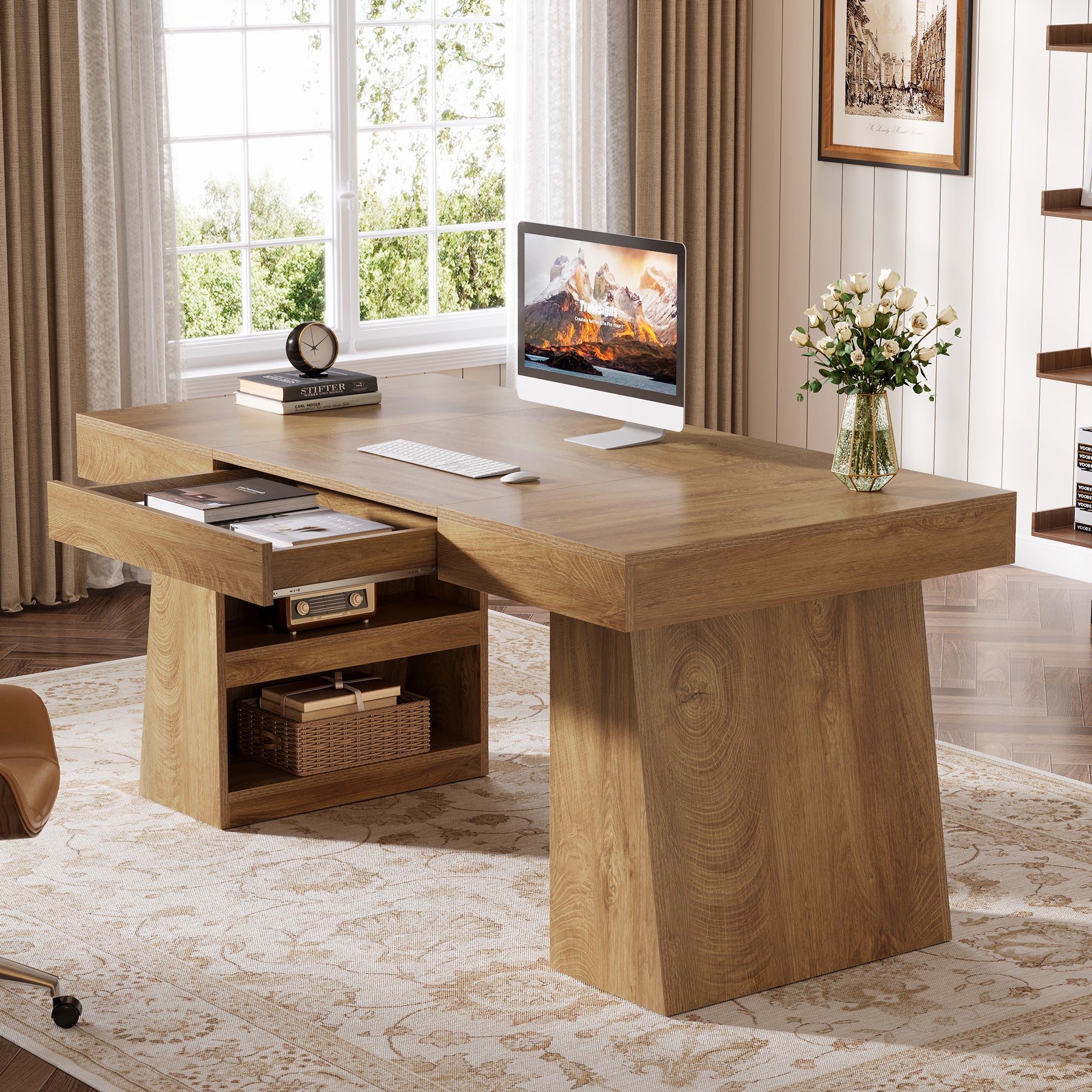 55" Executive Desk, Modern Computer Desk with Sturdy Base