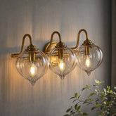 3-Light Bathroom Light Fixtures, Pumpkin Glass Vanity Light, Gold-Plated Metal 3