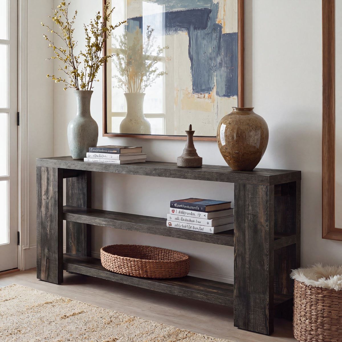 70.9" Console Table, Wooden 3-Tier Sofa Foyer Table