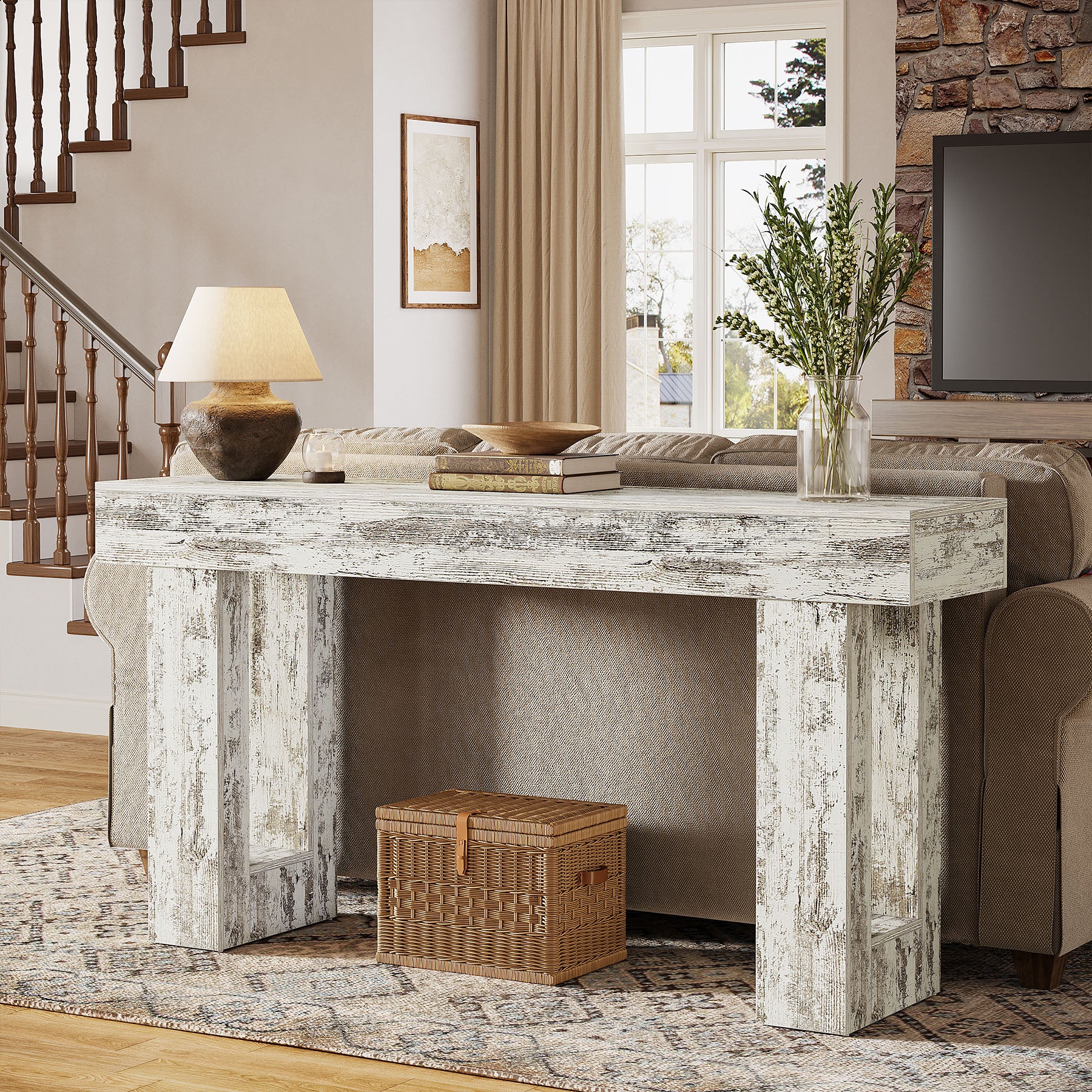 63" Farmhouse Console Table, Long Rectangular Sofa Table for Entryway