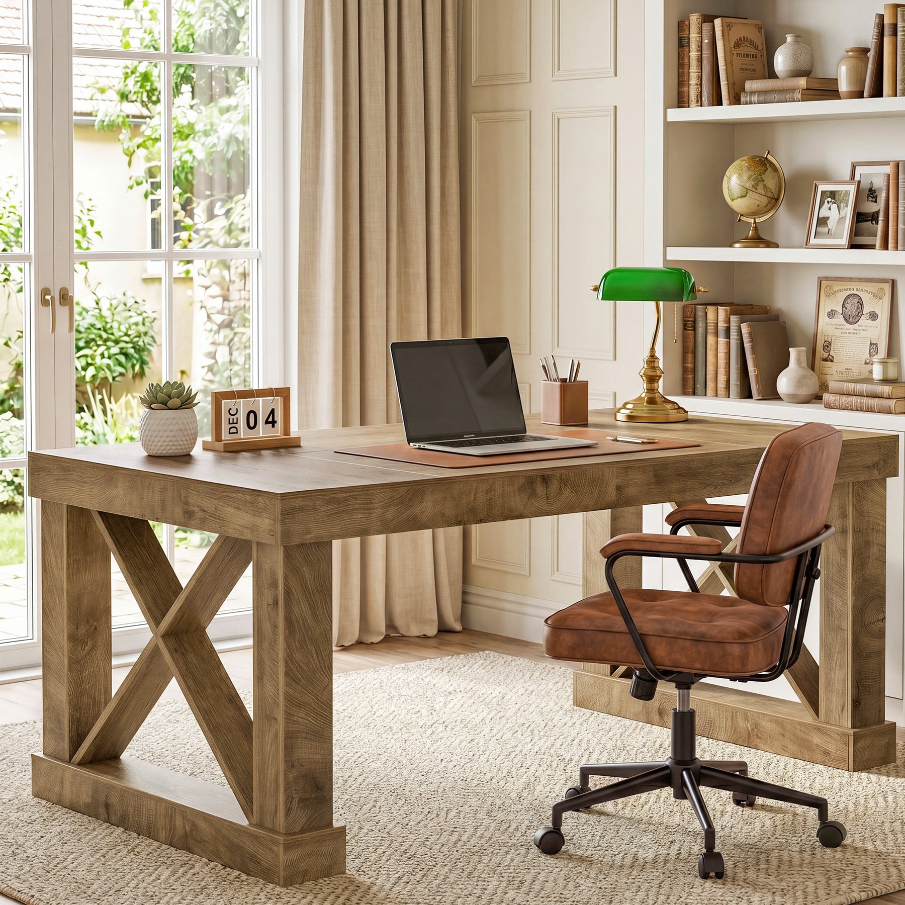 63" Executive Office Desk, Farmhouse Computer Desk with Heavy-Duty Frame for Home Office