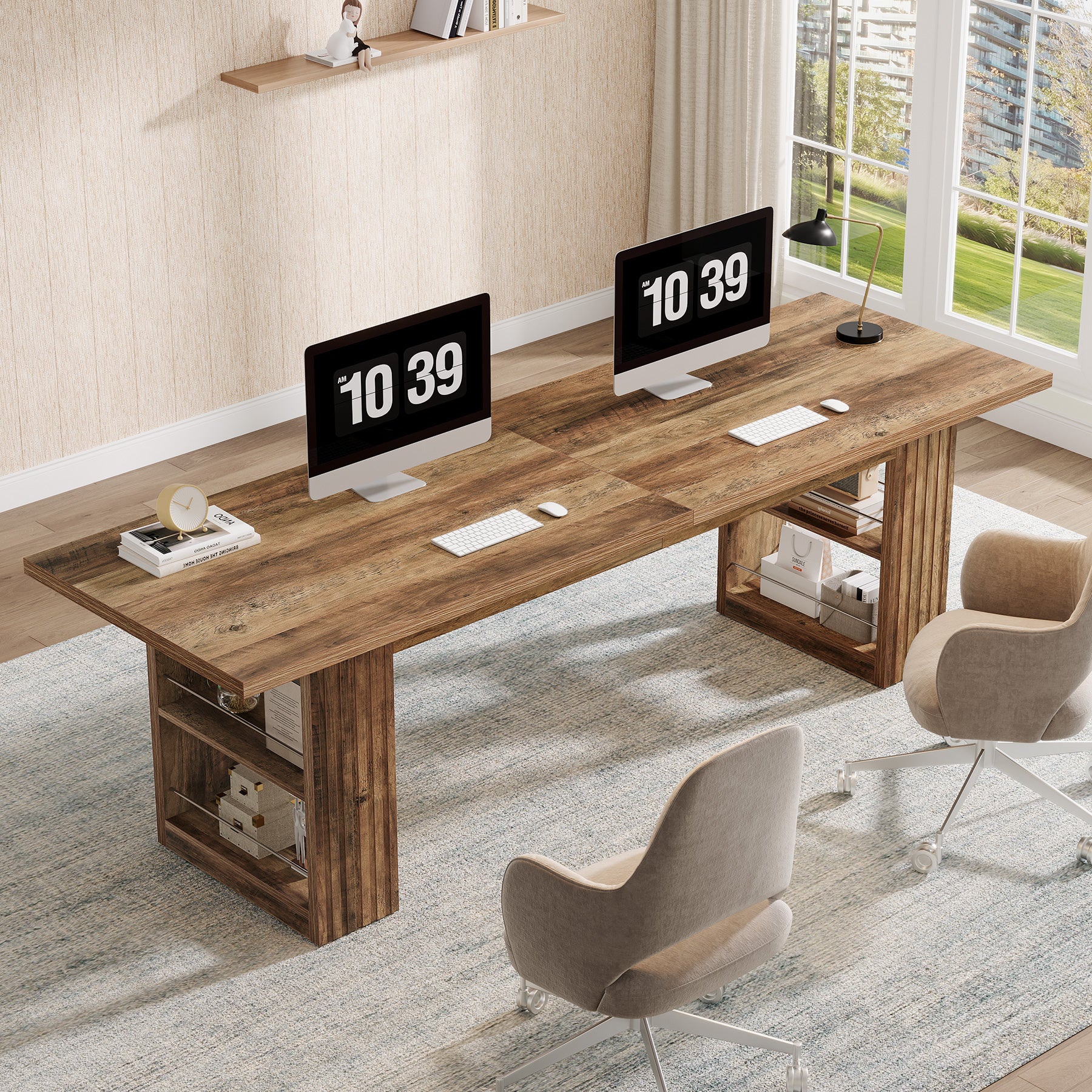 79" Extra Long Office Desk, Conference Table with Storage Shelves for Home Office