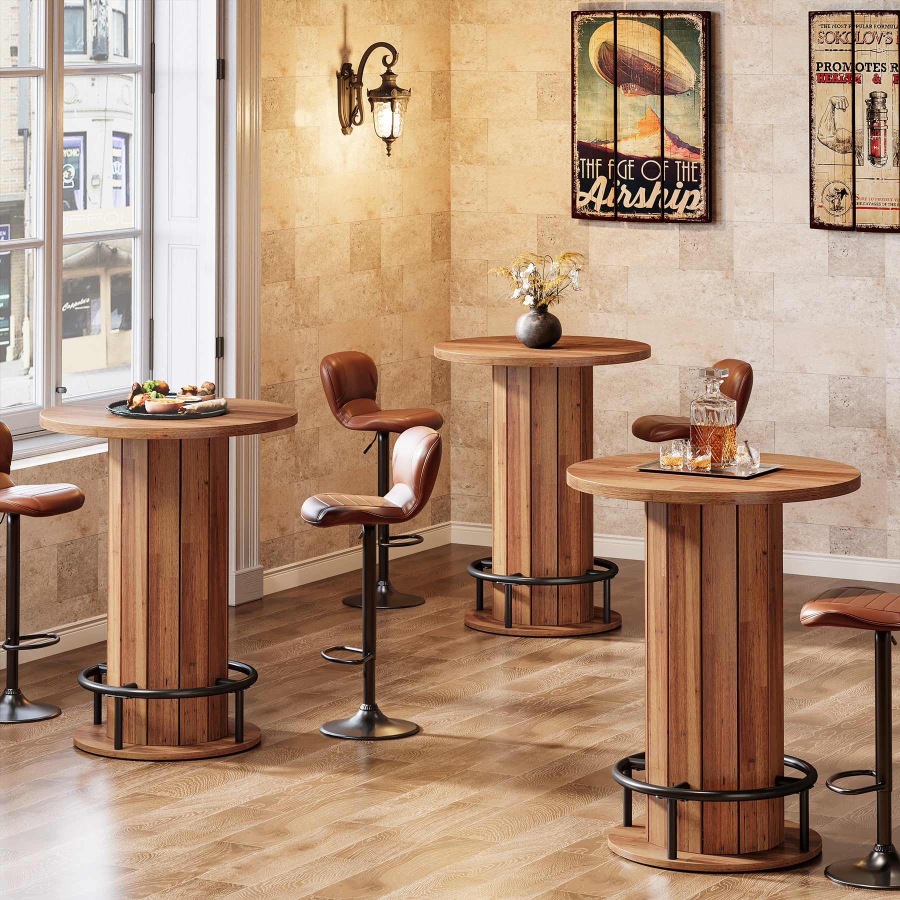 31" Bar Table, Round Bistro Pub Table with Footrest for Dining Coffee Cocktail(Only Table)