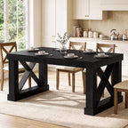 63" Farmhouse Dining Table for 4-6 People, Rectangular Wood Kitchen Table with Heavy-Duty X Legs