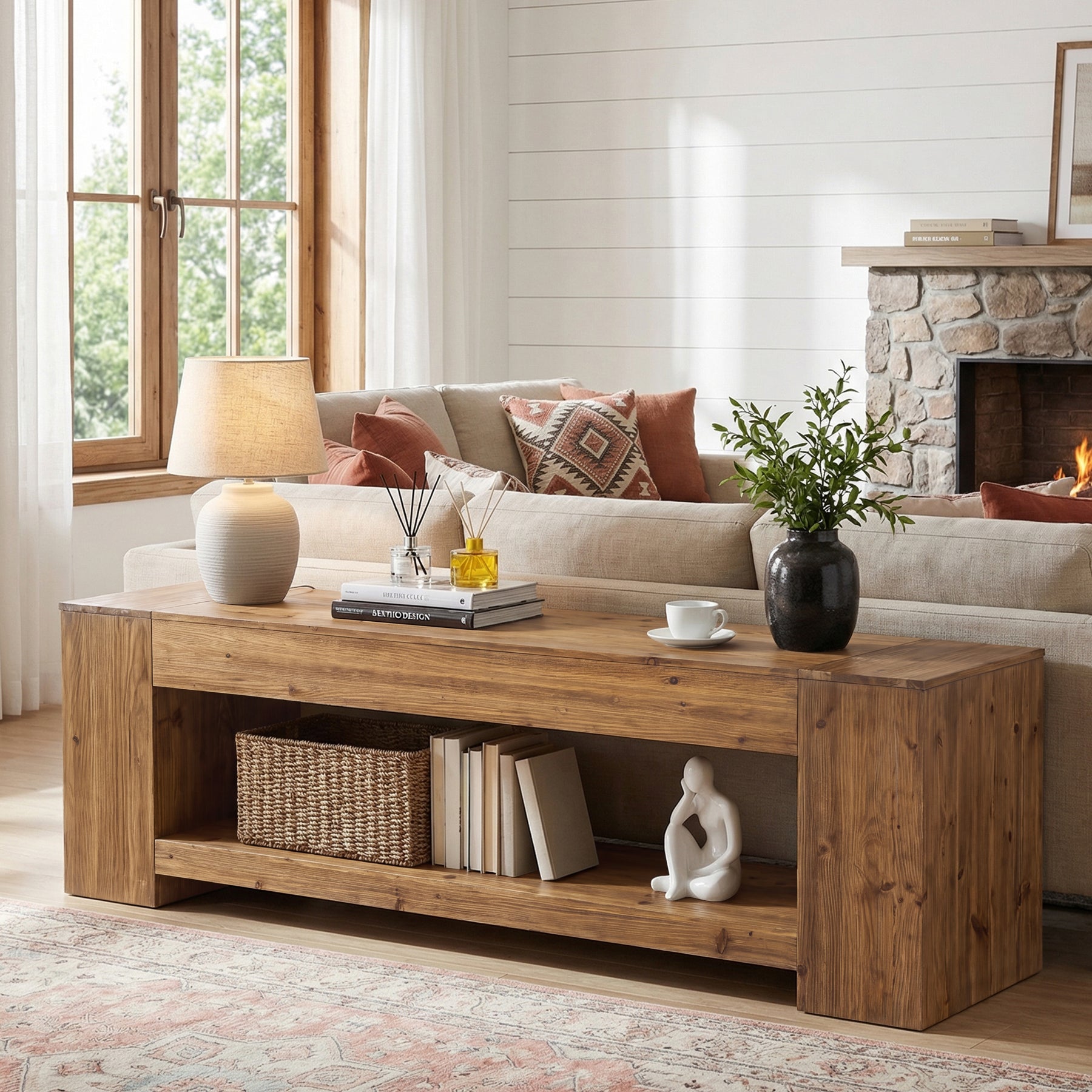 Tribesigns 62.99" Console Table, Solid Wood Entryway Table with Shelf for Hallway
