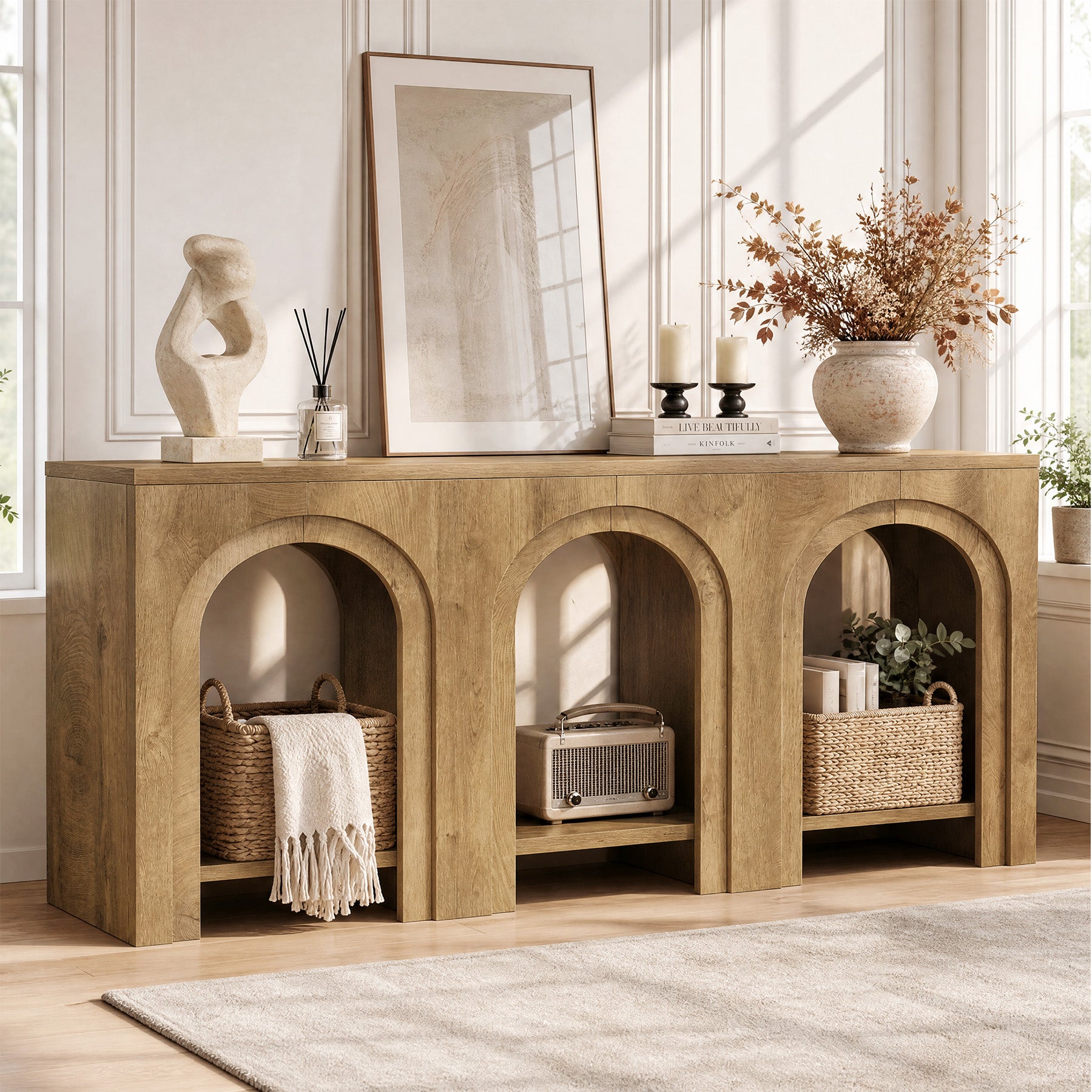 63" Arched Console Table, 2-Tier Narrow Sofa Table for Entryway, Living Room