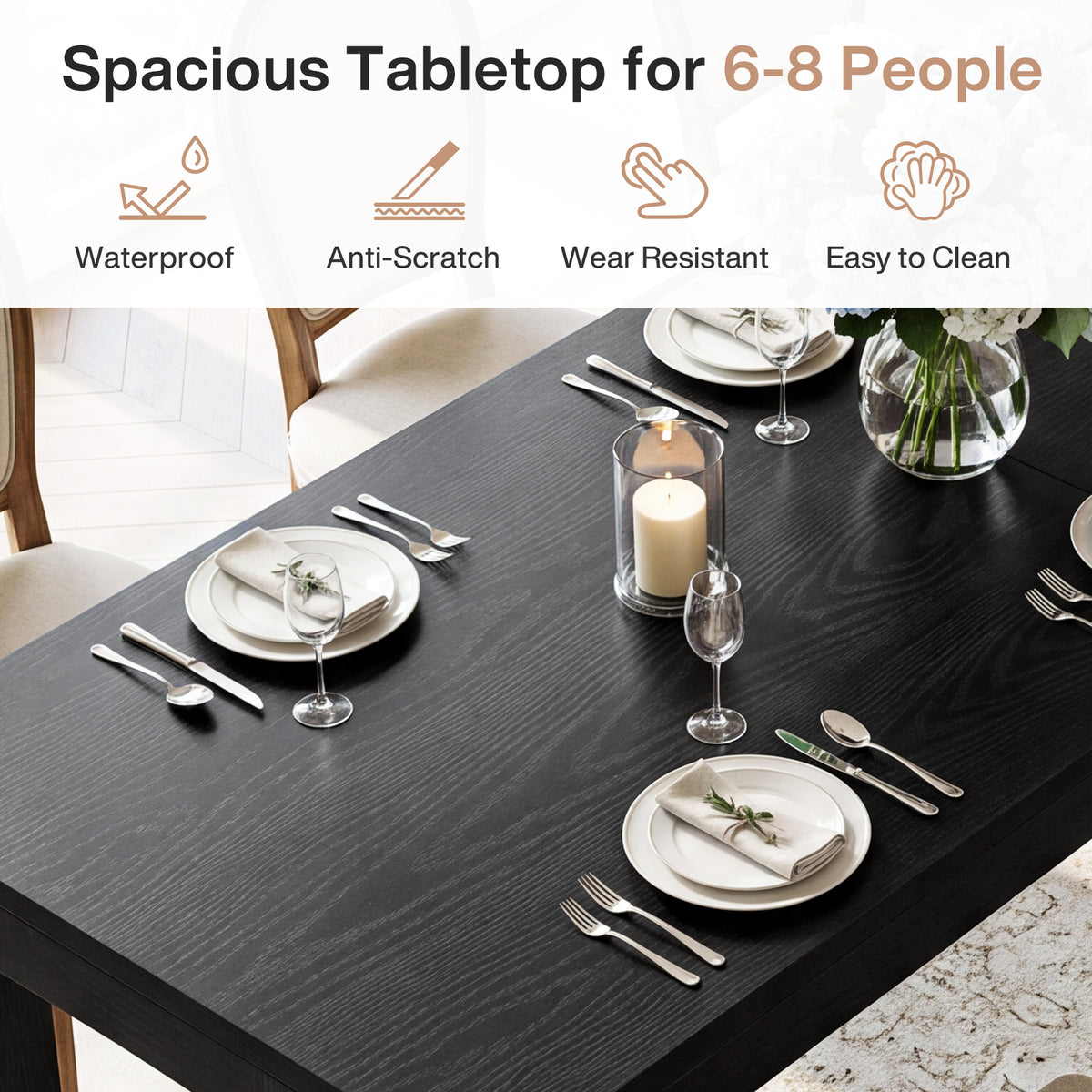 79" Modern Dining Table for 8-10, Long Kitchen Table for Dining Room