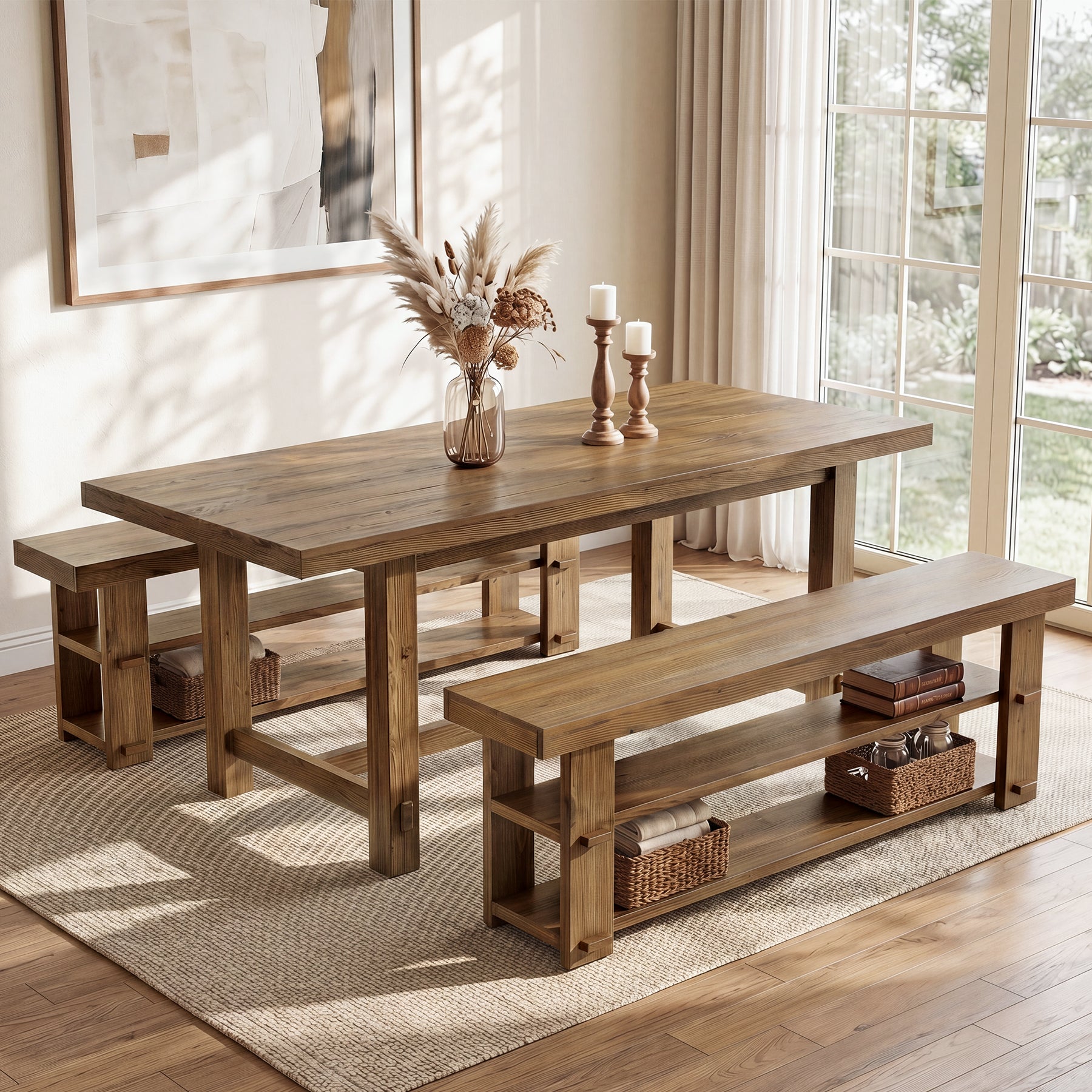 Tribesigns 55-Inch Entryway Bench, 2-Tier Shoe Storage Bench