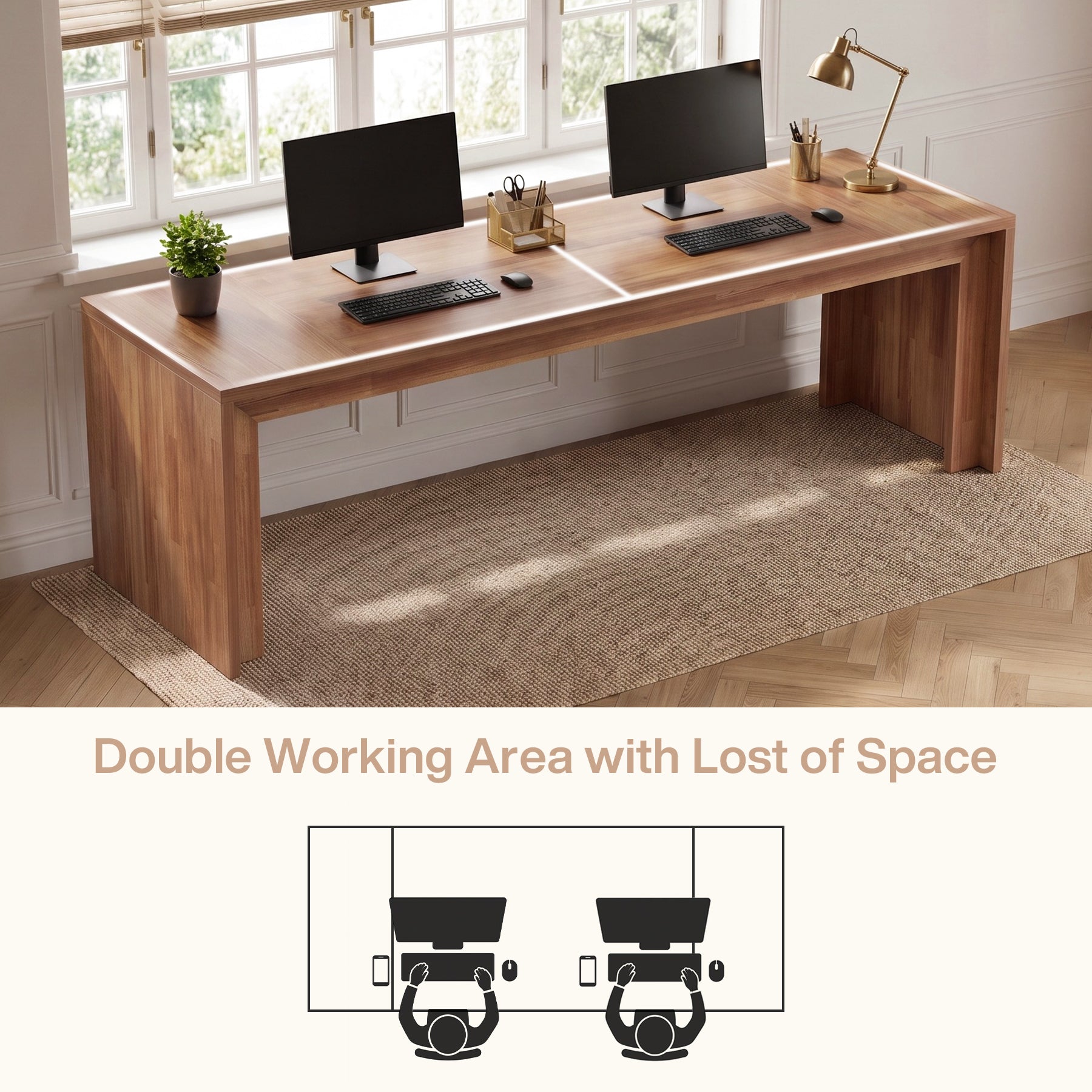 Two-Person Desk, 78.4" Extra-Long Computer Executive Desk for Home Office