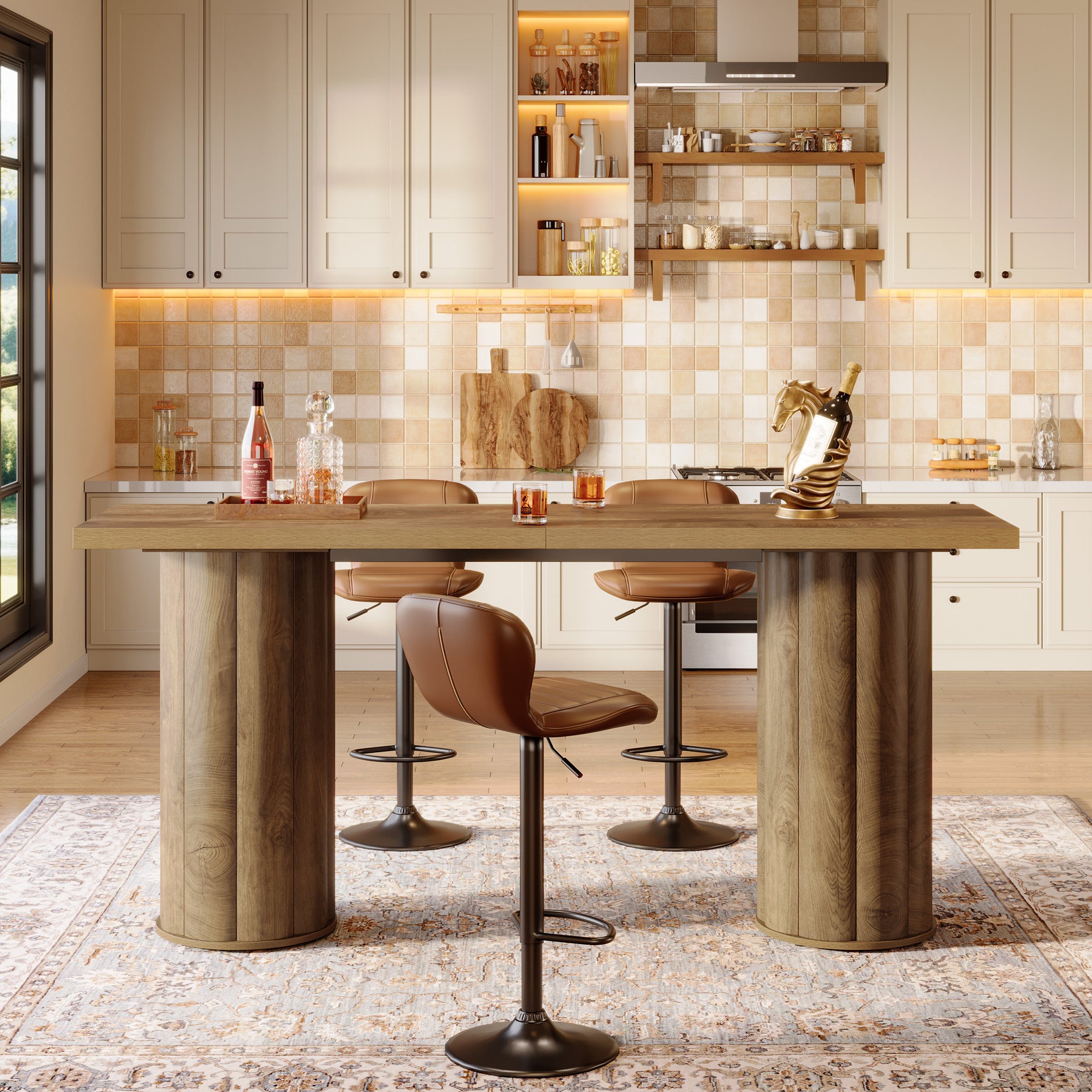 Rectangle Bar Table, 70.9" Counter Height Pub Table for Kitchen Dining Room