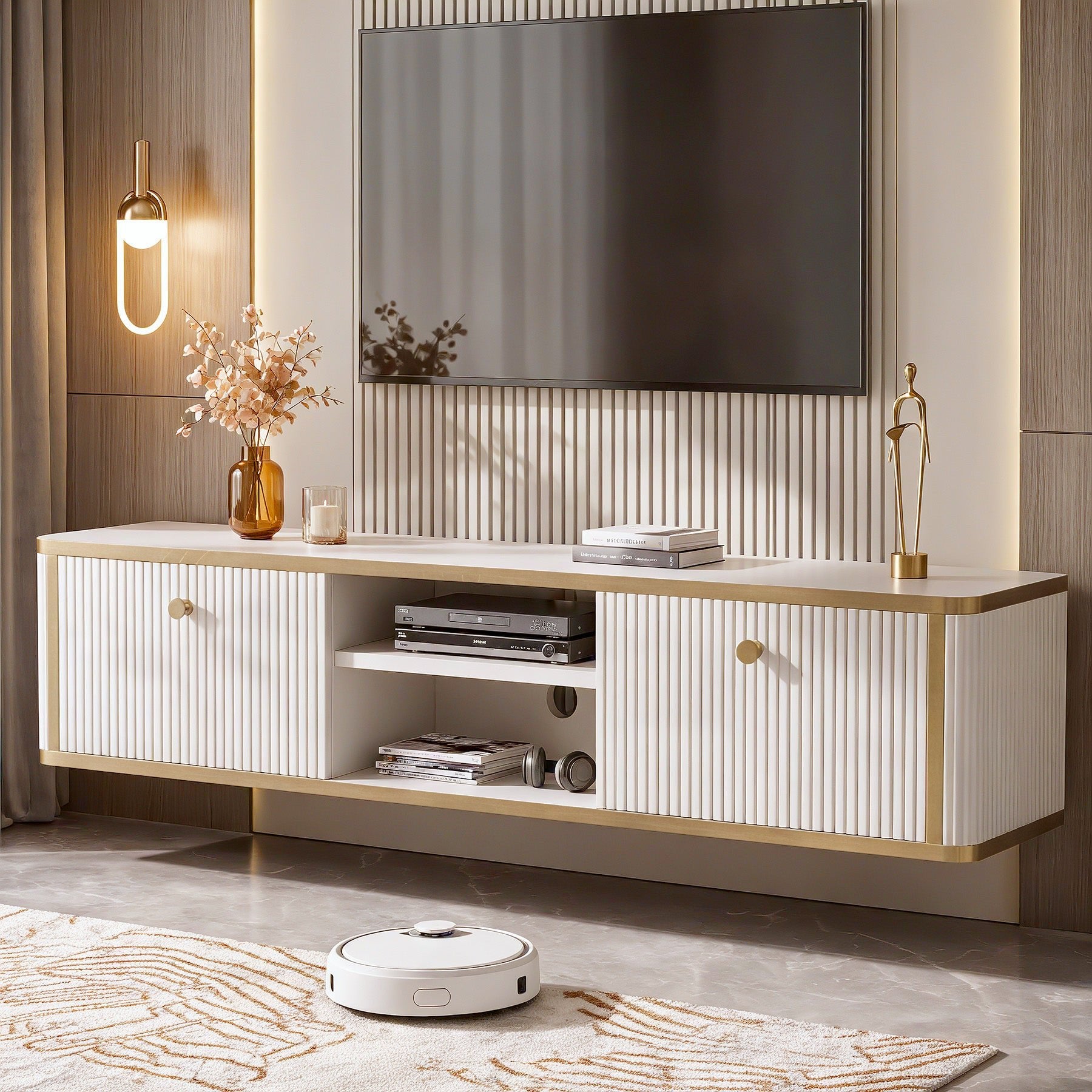 55" Floating TV Stand with 2 Drawers, Wall Mounted Entertainment Center for Living Room
