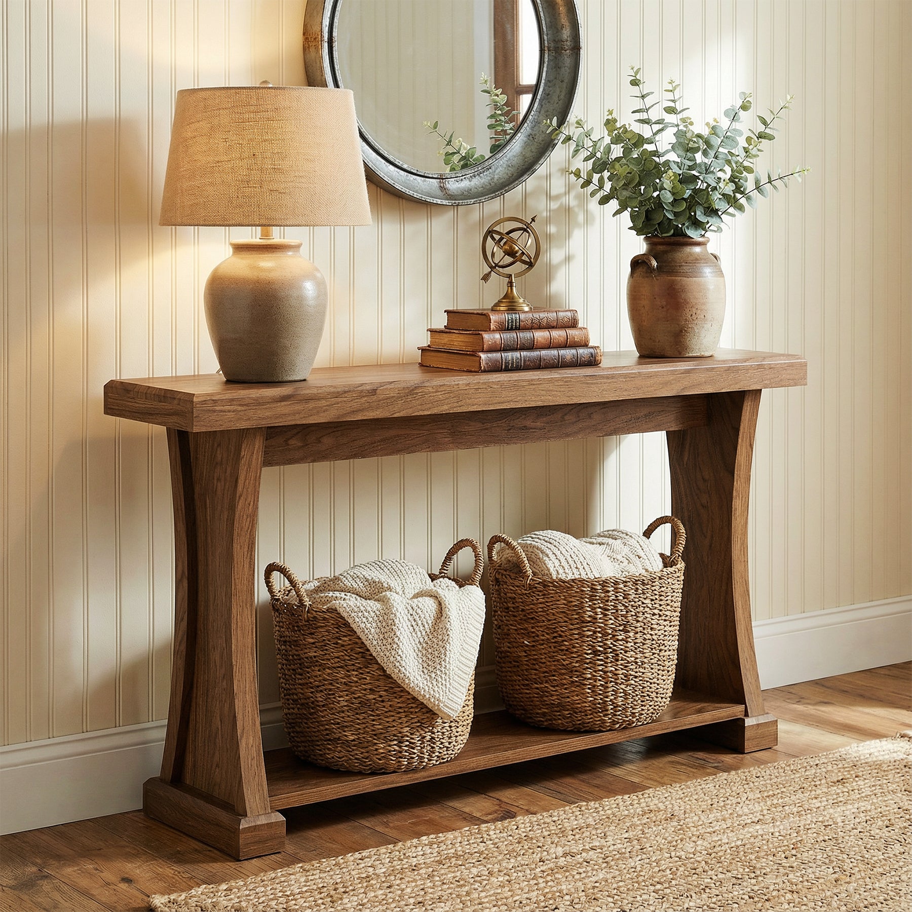 2-Tier Console Table, 63” Narrow Entryway Sofa Table with Storage Shelf