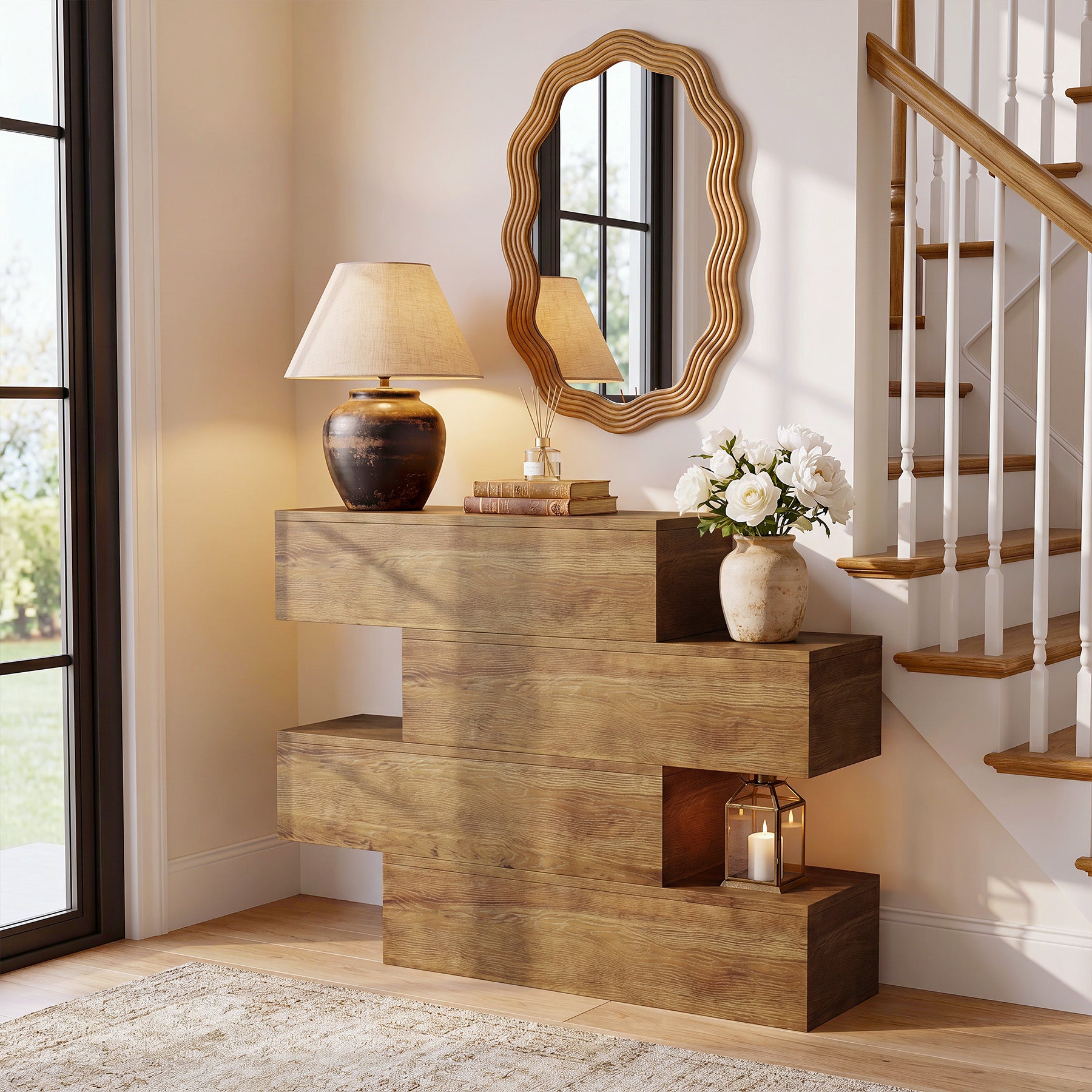 43.3" Asymmetrical Solid Wood Console Table, Rustic Sofa Table Industrial Accent Display Table for Living Room
