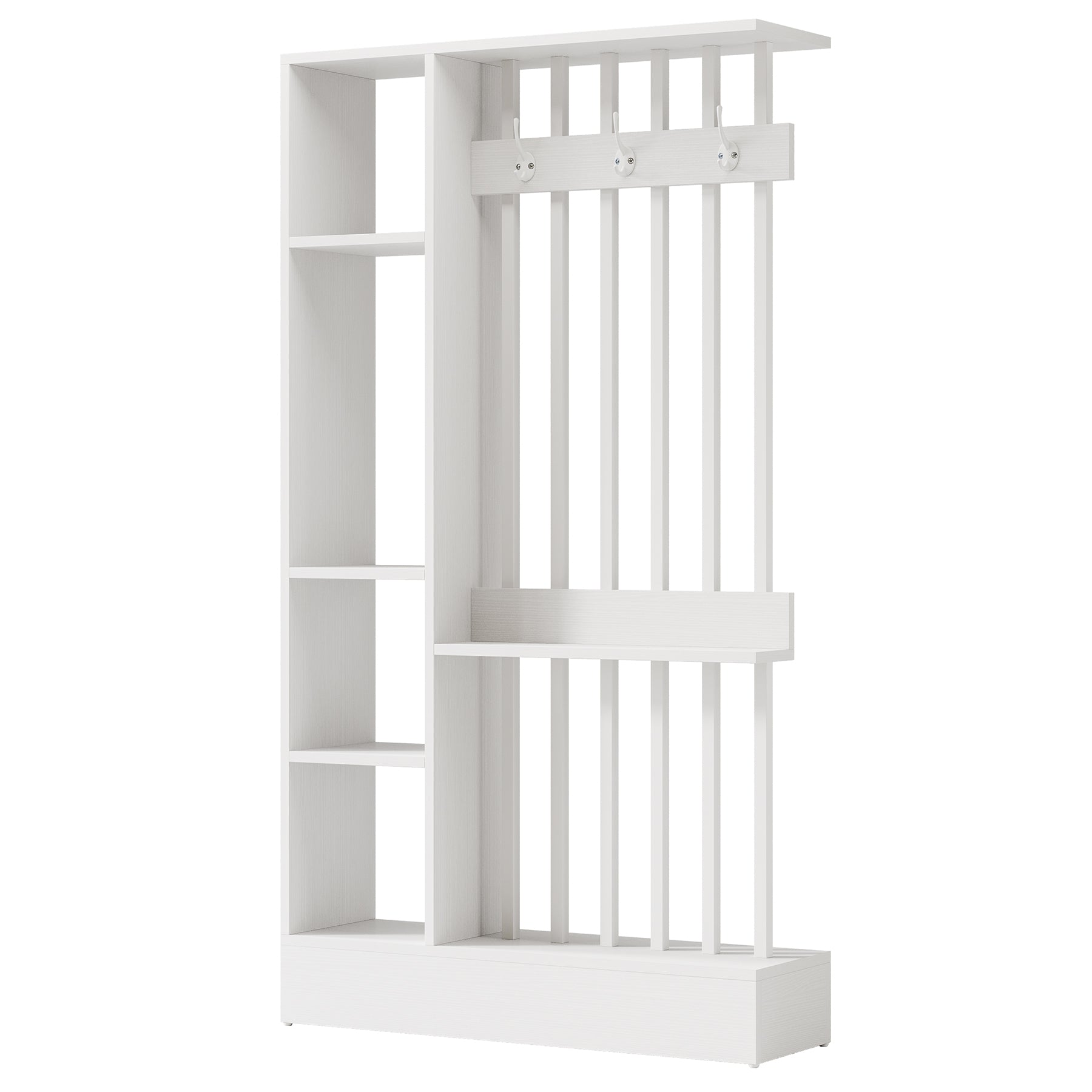 71" Wall Room Divider, Wood Freestanding Wall Partition Bookcase with Coat Hooks